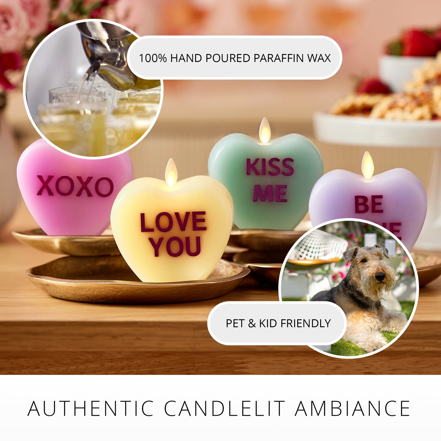Lemon Chiffon Flameless Candle Candy Heart "LOVE YOU"