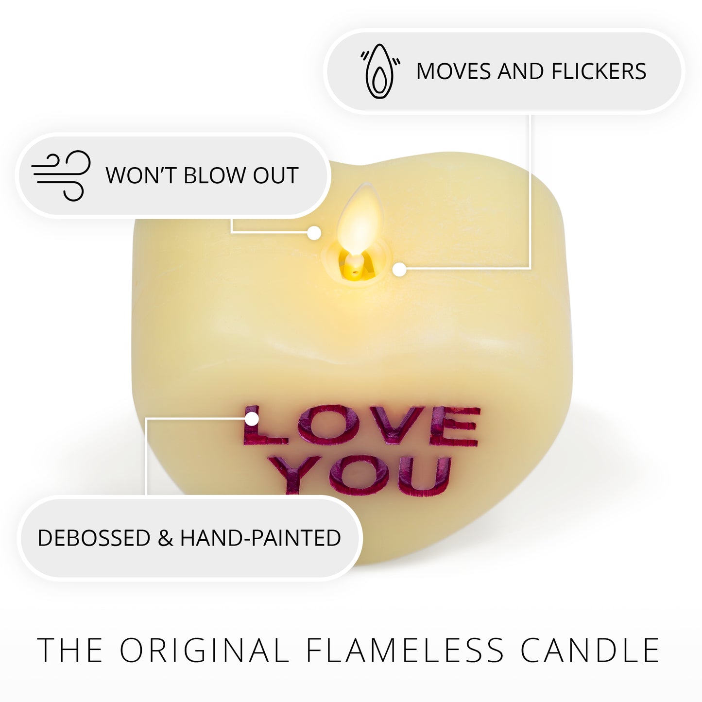 Lemon Chiffon Flameless Candle Candy Heart "LOVE YOU"