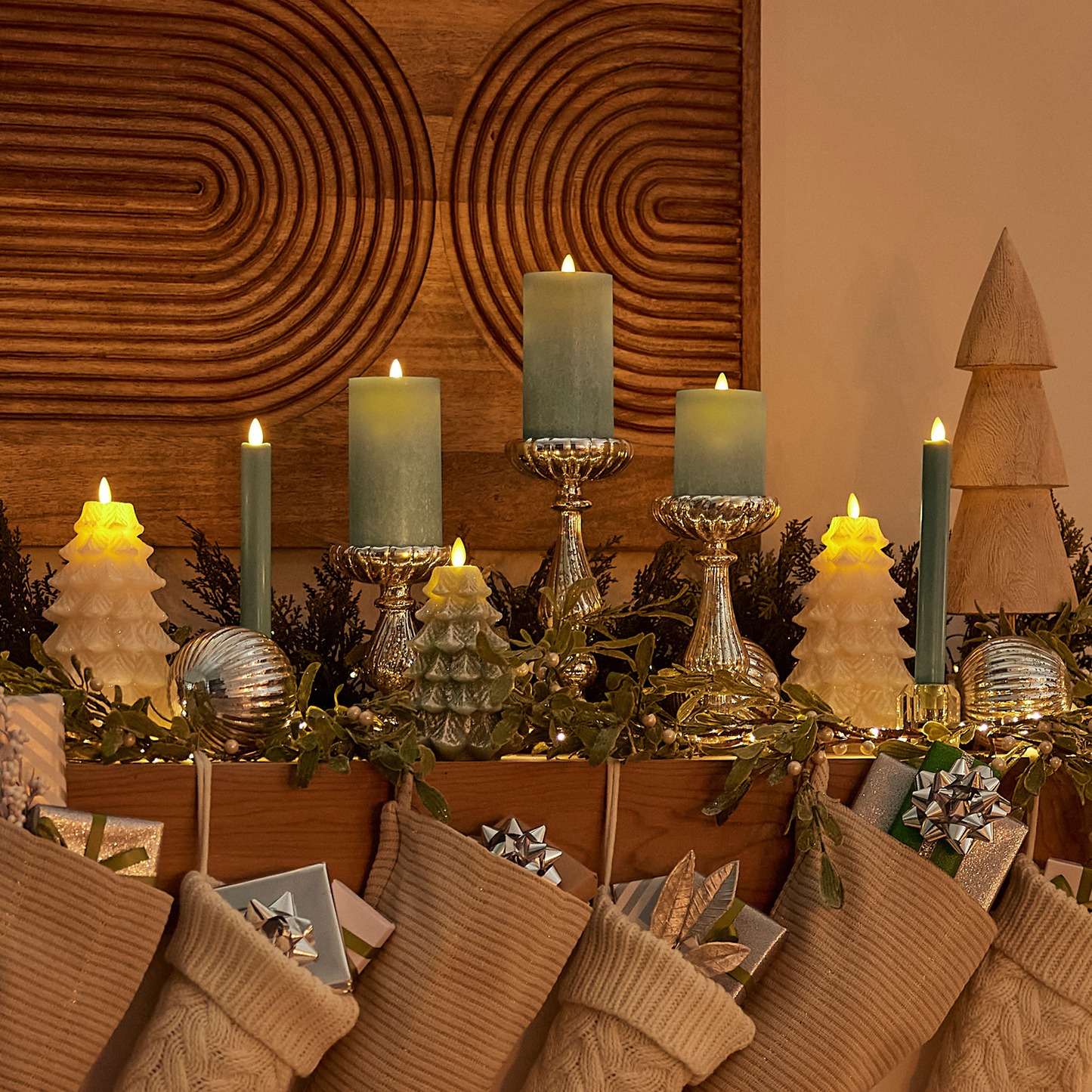 Iceberg Green Flameless Candle Pillar - Recessed Top