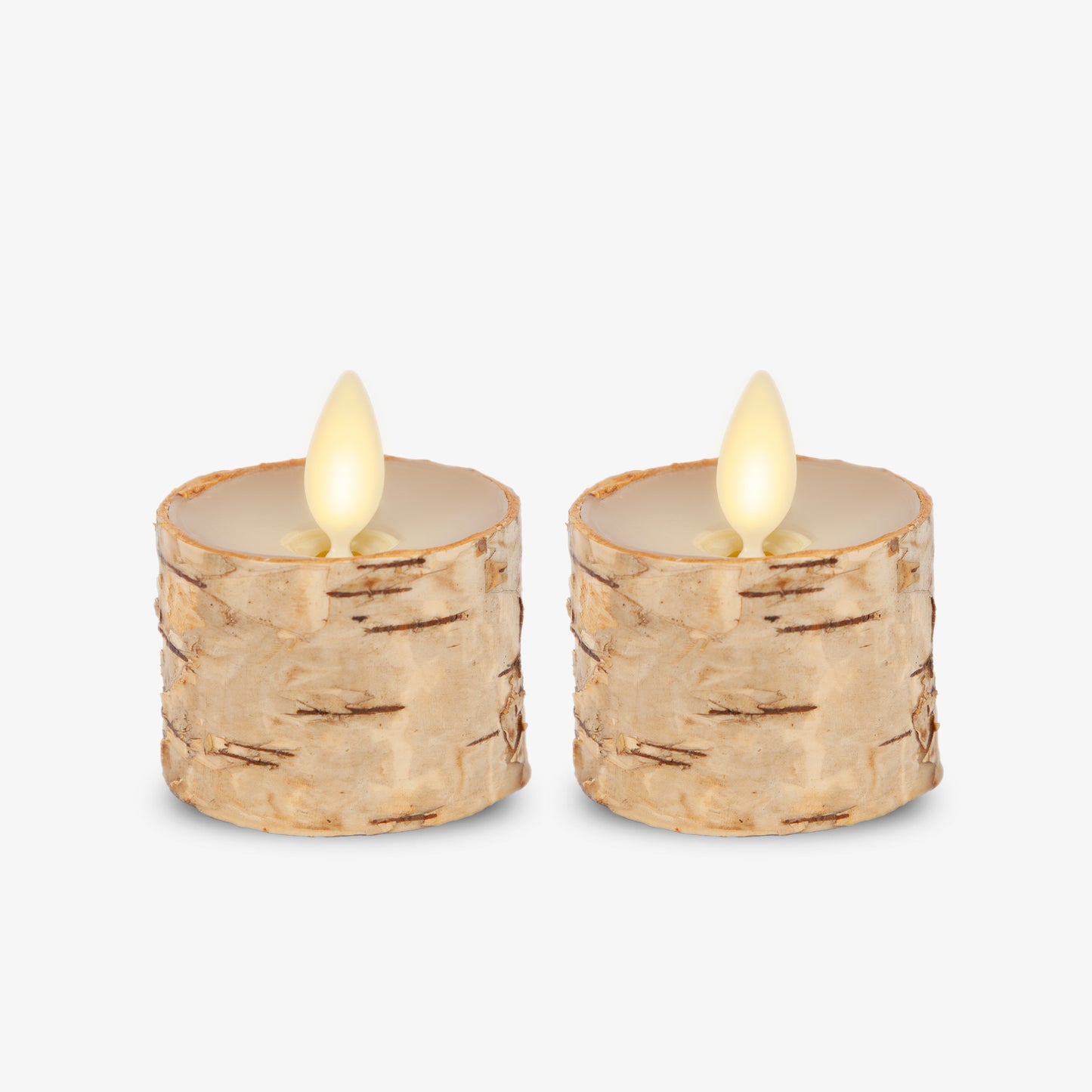 Real Birch Flameless Candle Tealights - Recessed Top - Set of 2