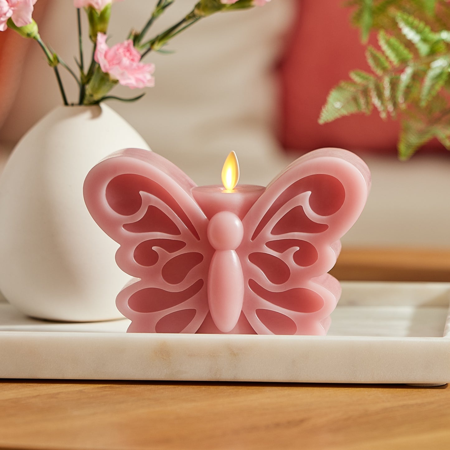 Blooming Mauve Flameless Candle Butterfly