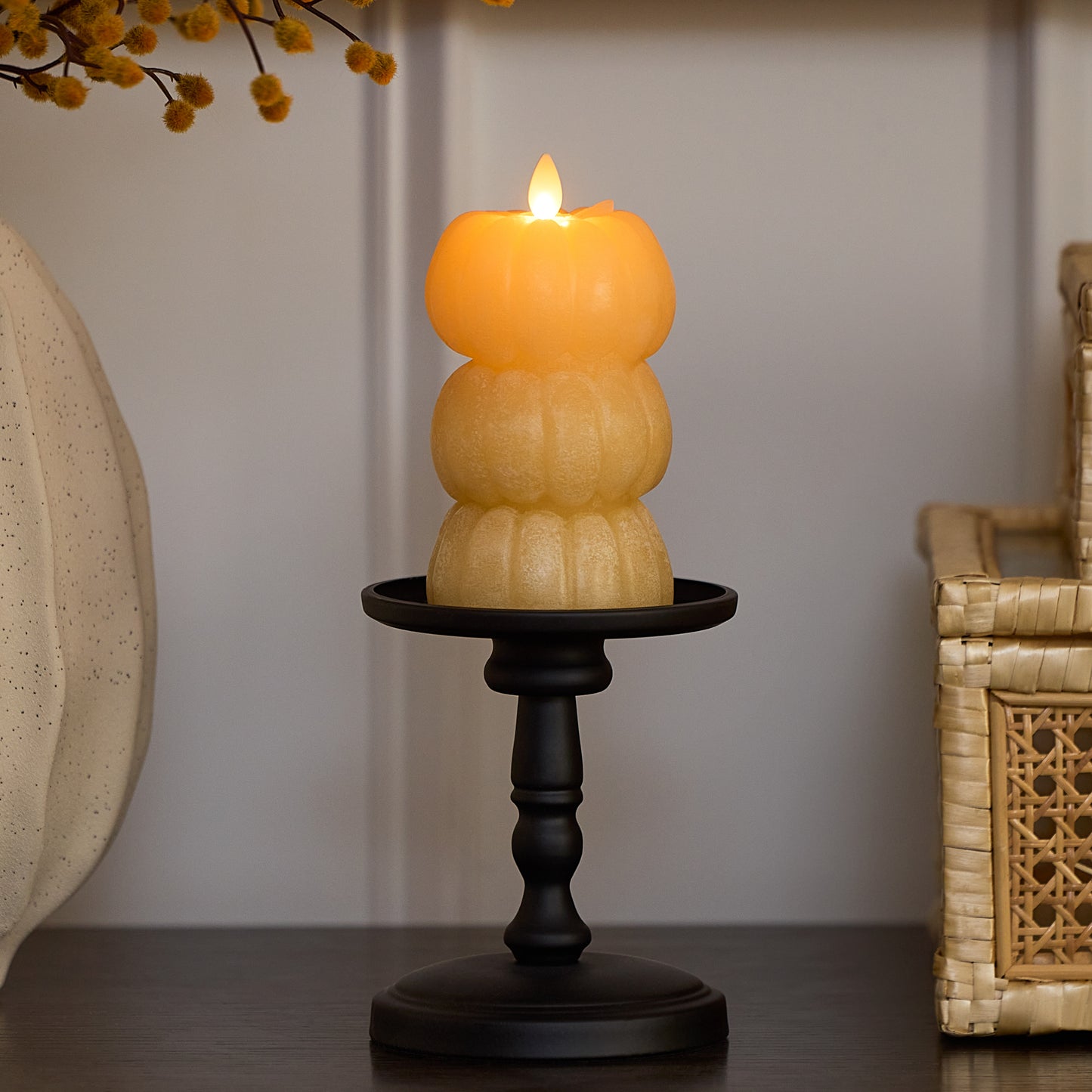 Golden Husk Flameless Candle Stacked Pumpkins