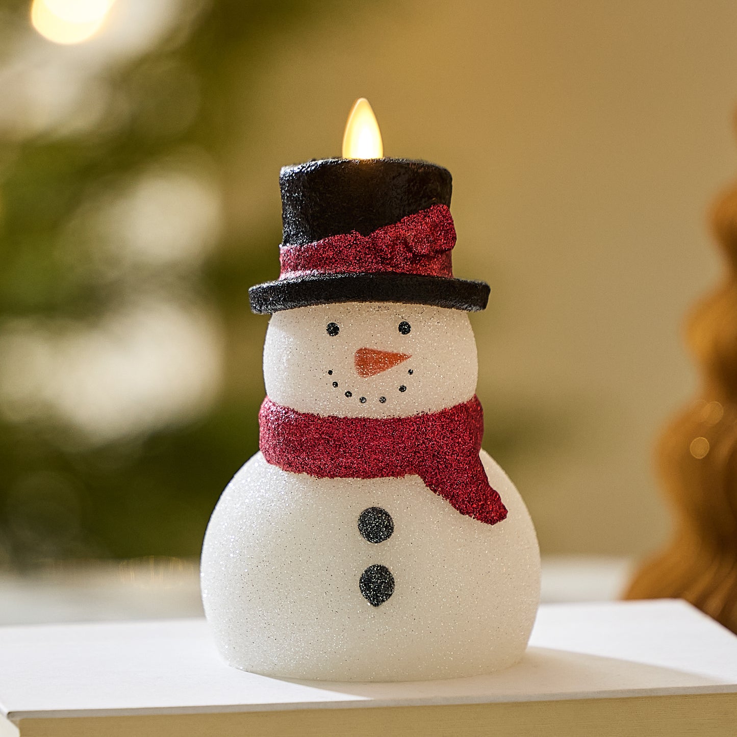 White Glitter Flameless Candle Snowgirl