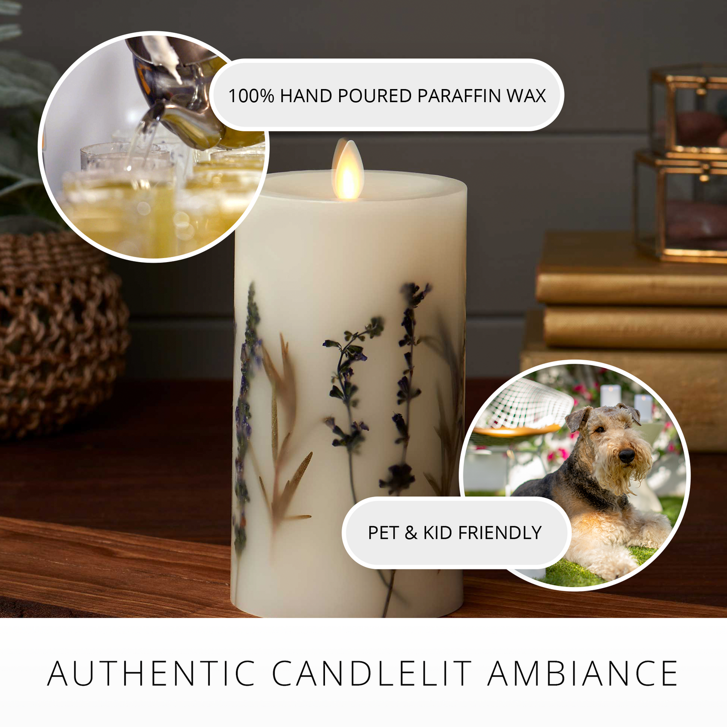 Flameless Embedded Lavender & Rosemary Candle Pillar - Recessed Top