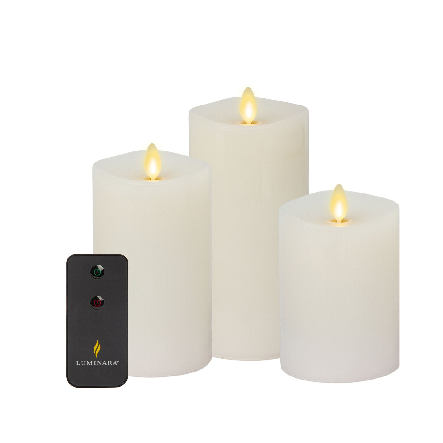 an image of Luminara's set of 3 flameless candles with remote