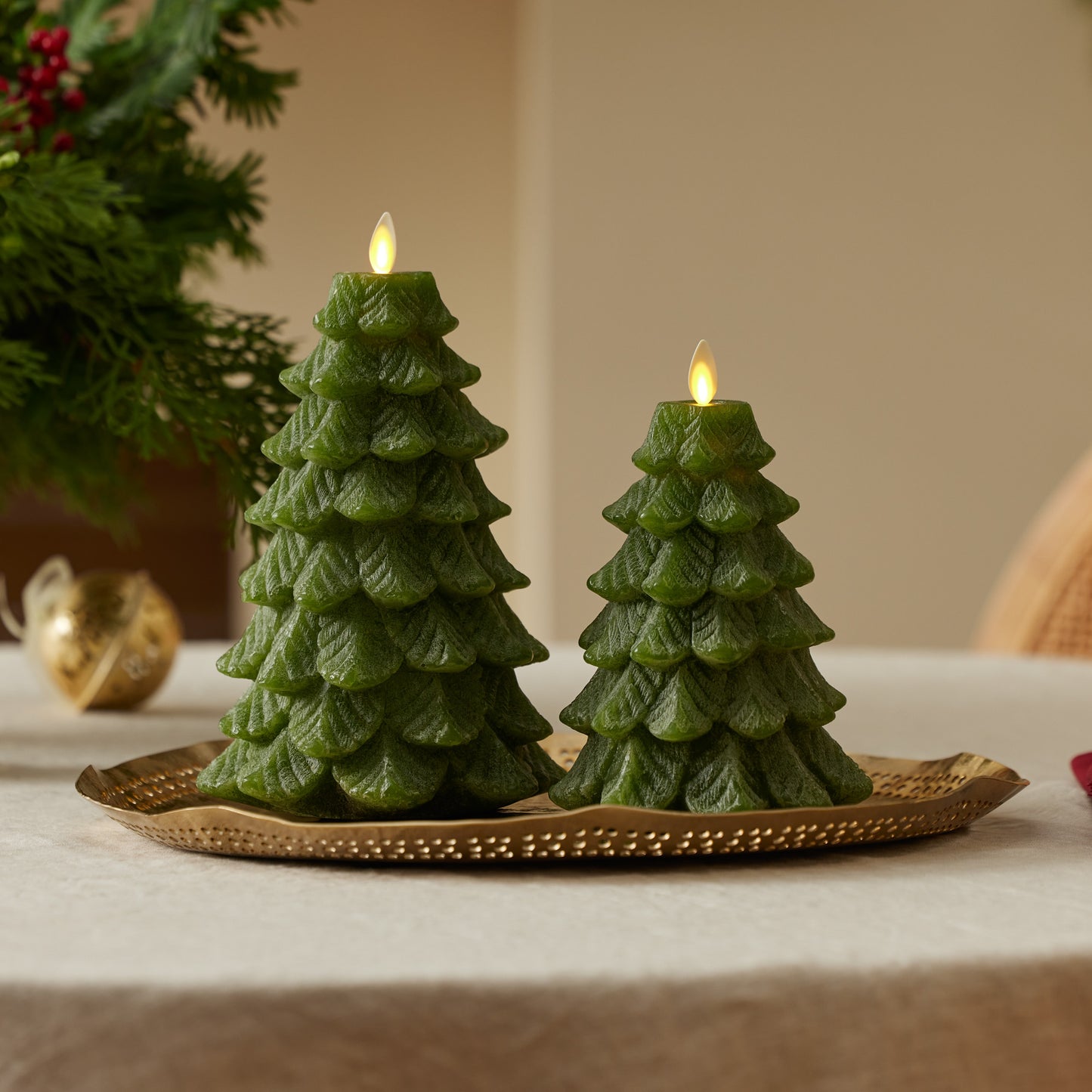 Chalky Green Holiday Tree Flameless Candle
