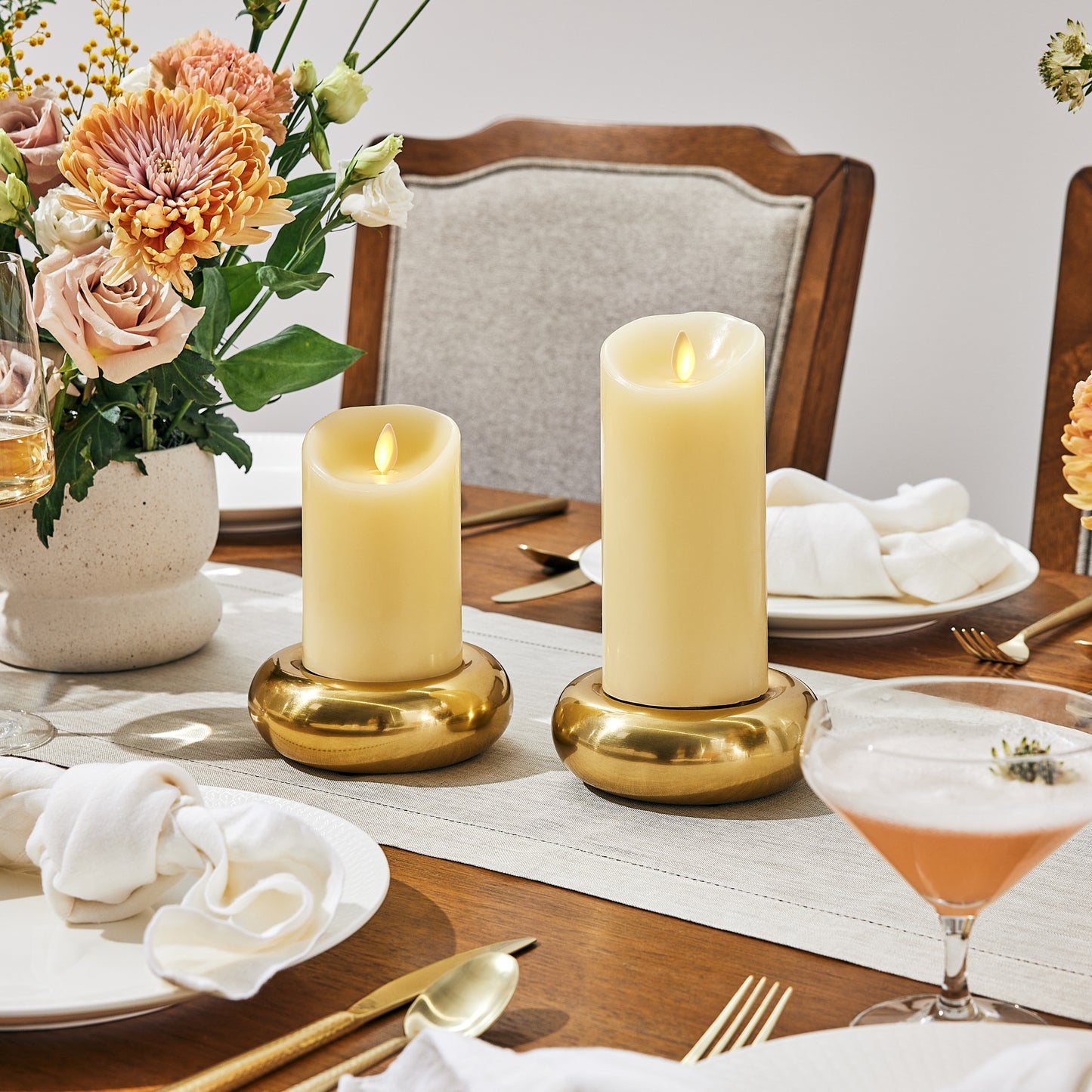 Ivory Flameless Candle Pillar - Scallop Top - 3" Width