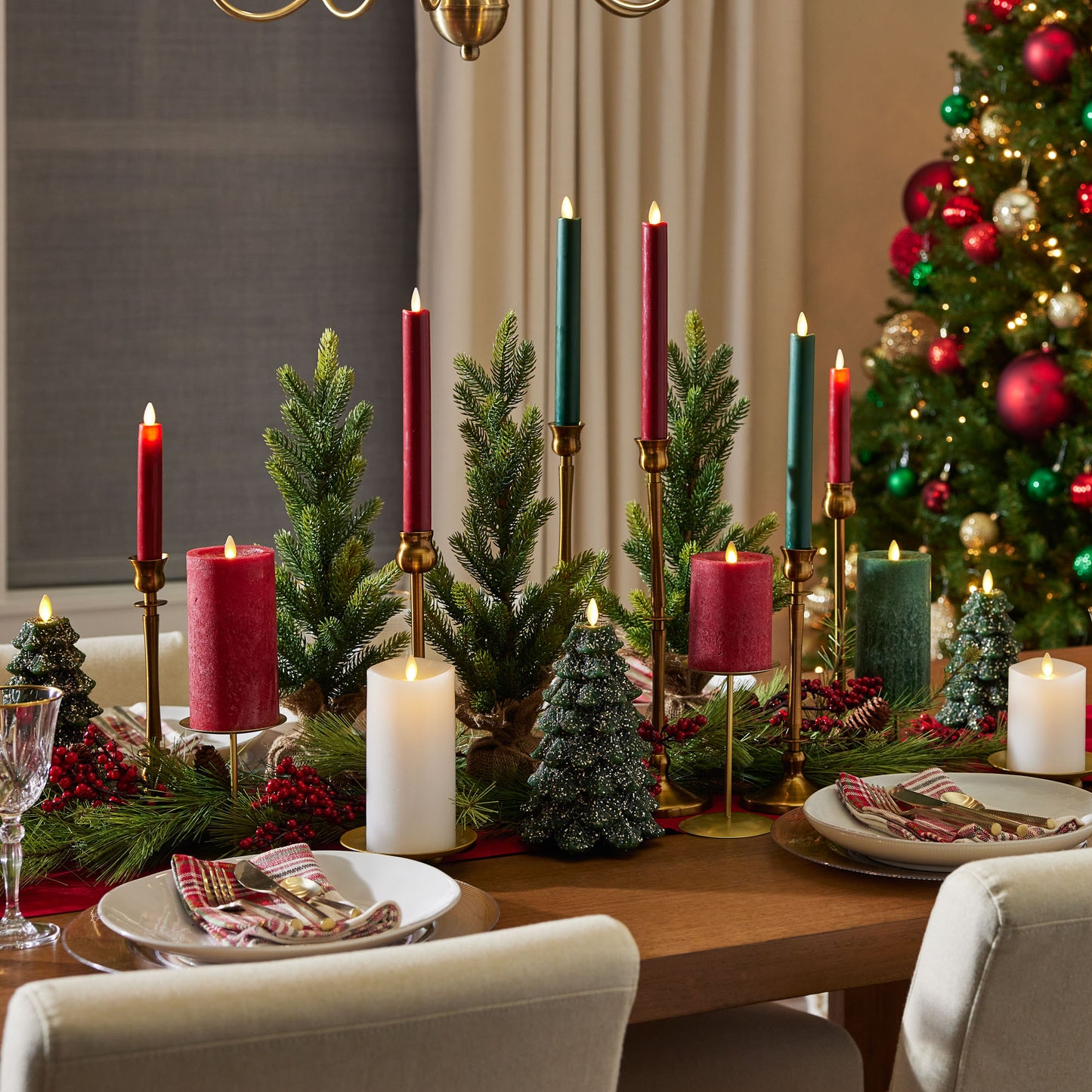 Green Glitter Holiday Tree Flameless Candle