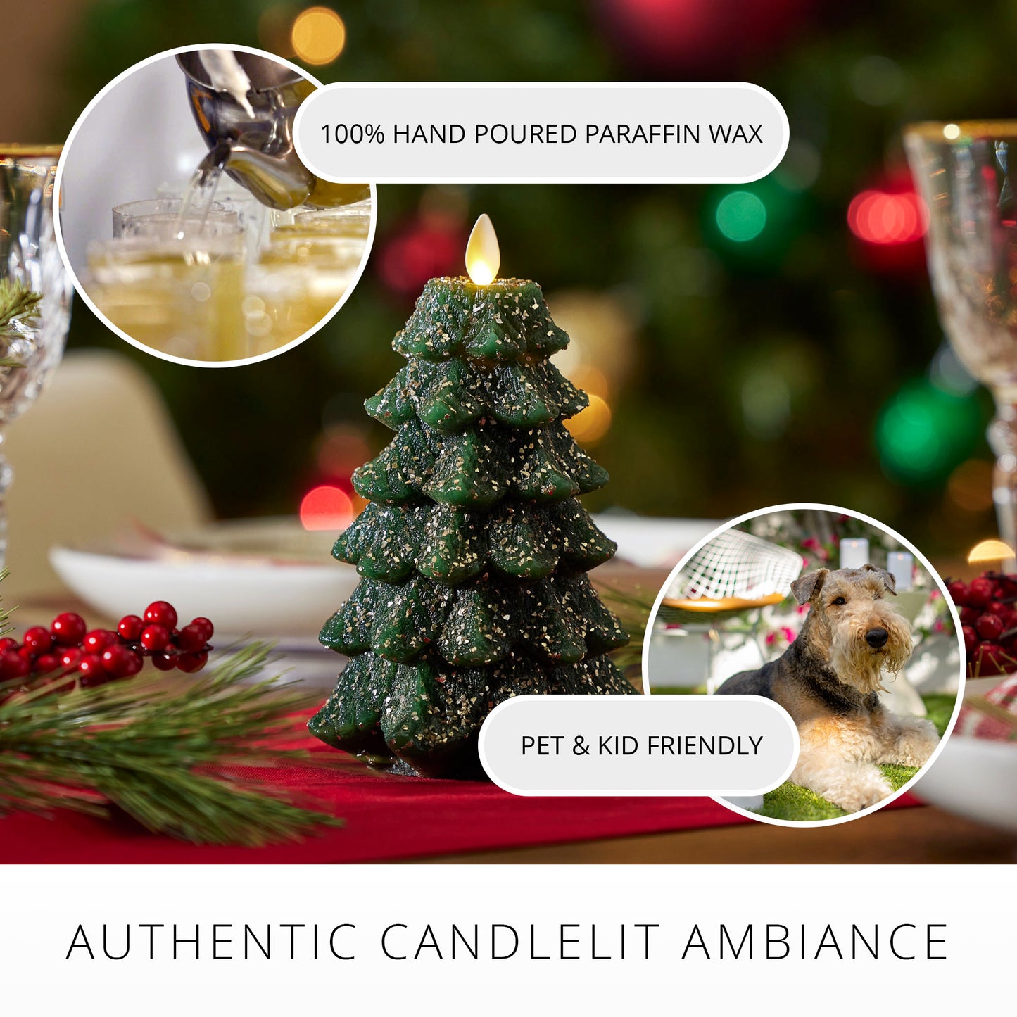 Green Glitter Holiday Tree Flameless Candle
