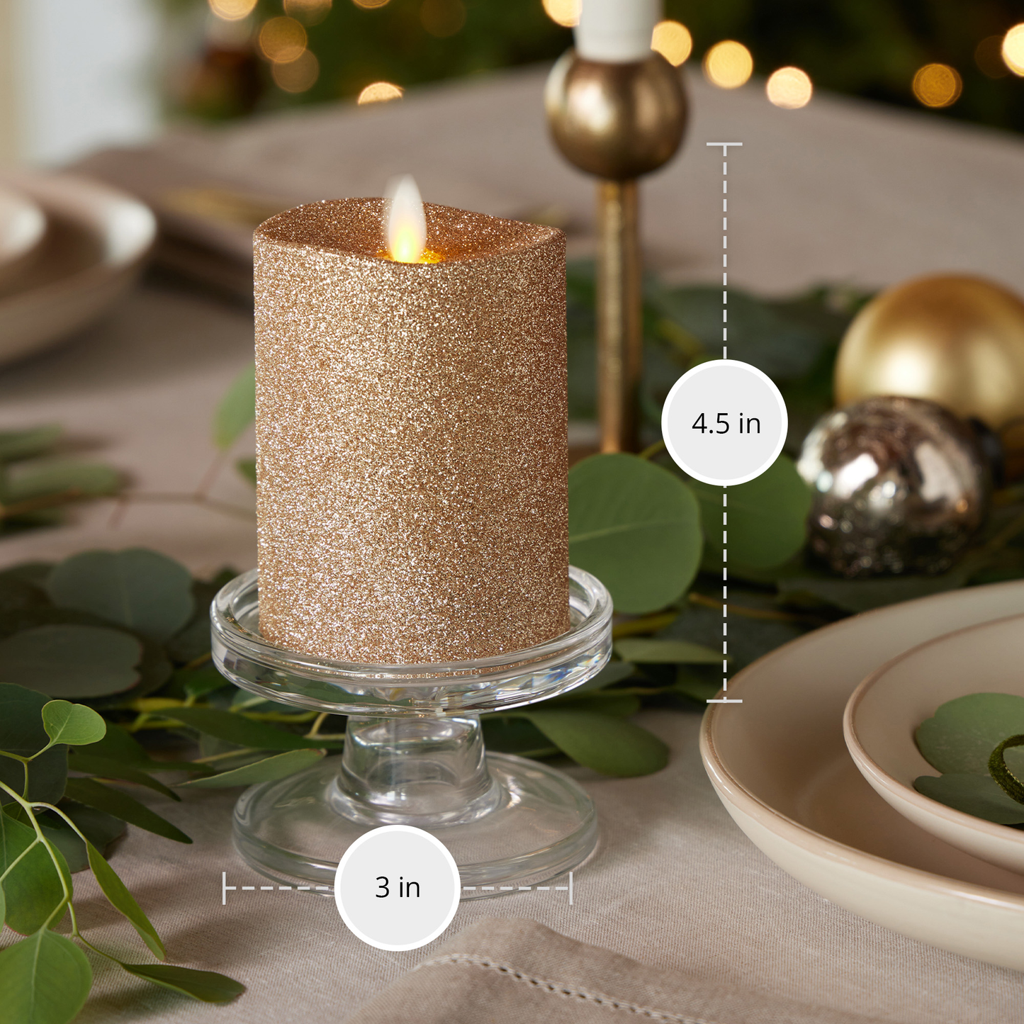 Flameless Gold Glitter Candle Pillar - Melted Top