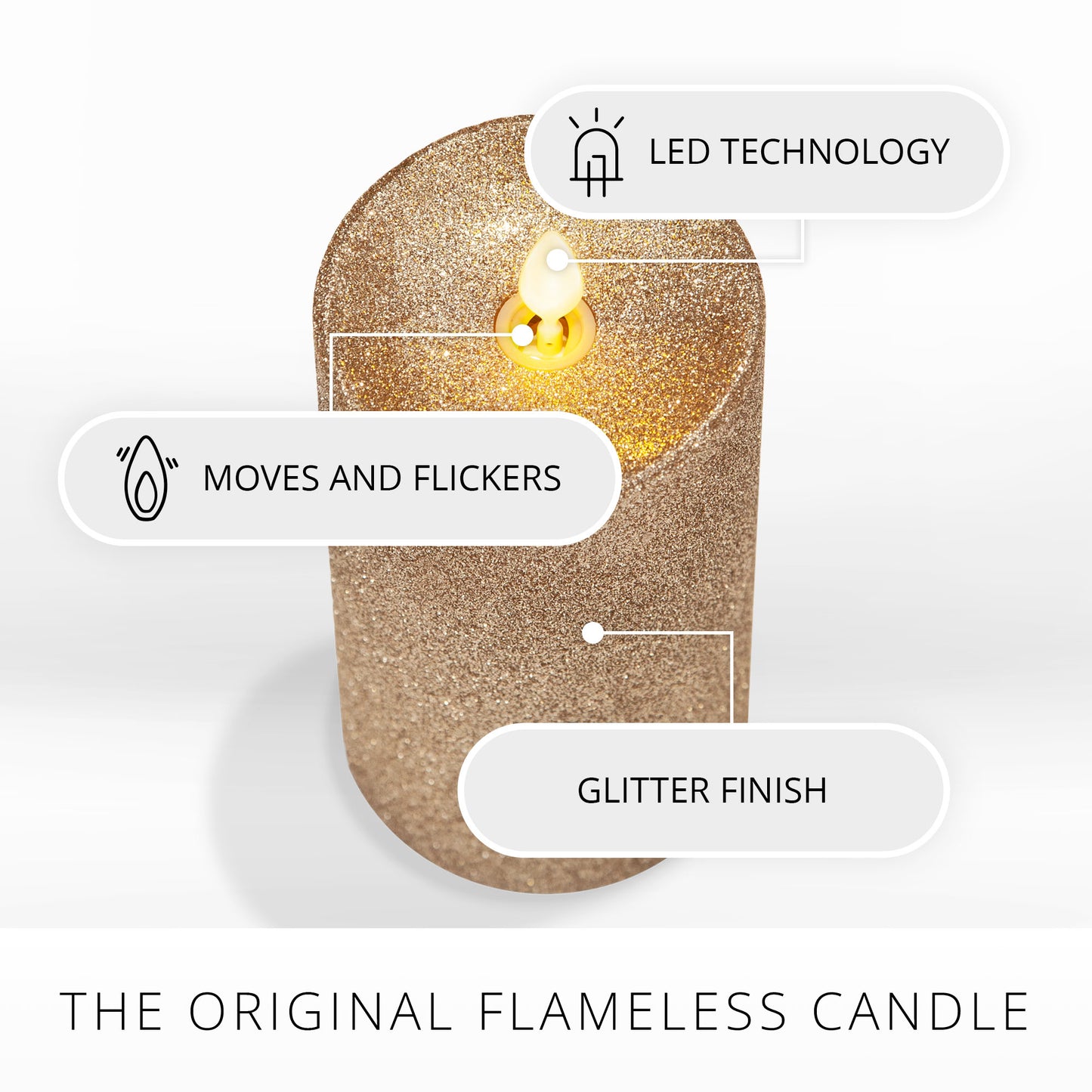 Gold Glitter Flameless Candle Pillar