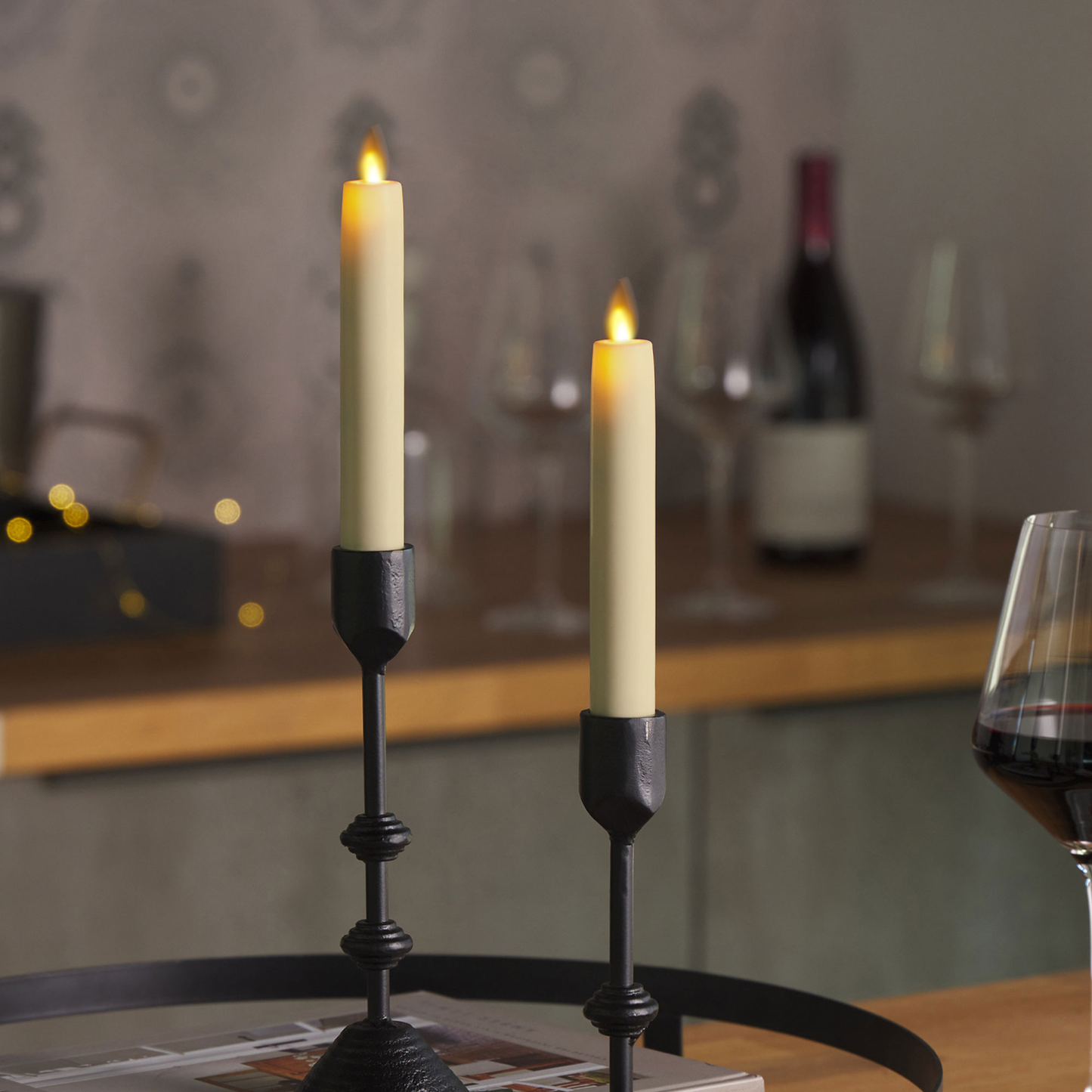 Ivory Flameless Candle Tapers - Flat Top - 6.75" Height - Set of 2
