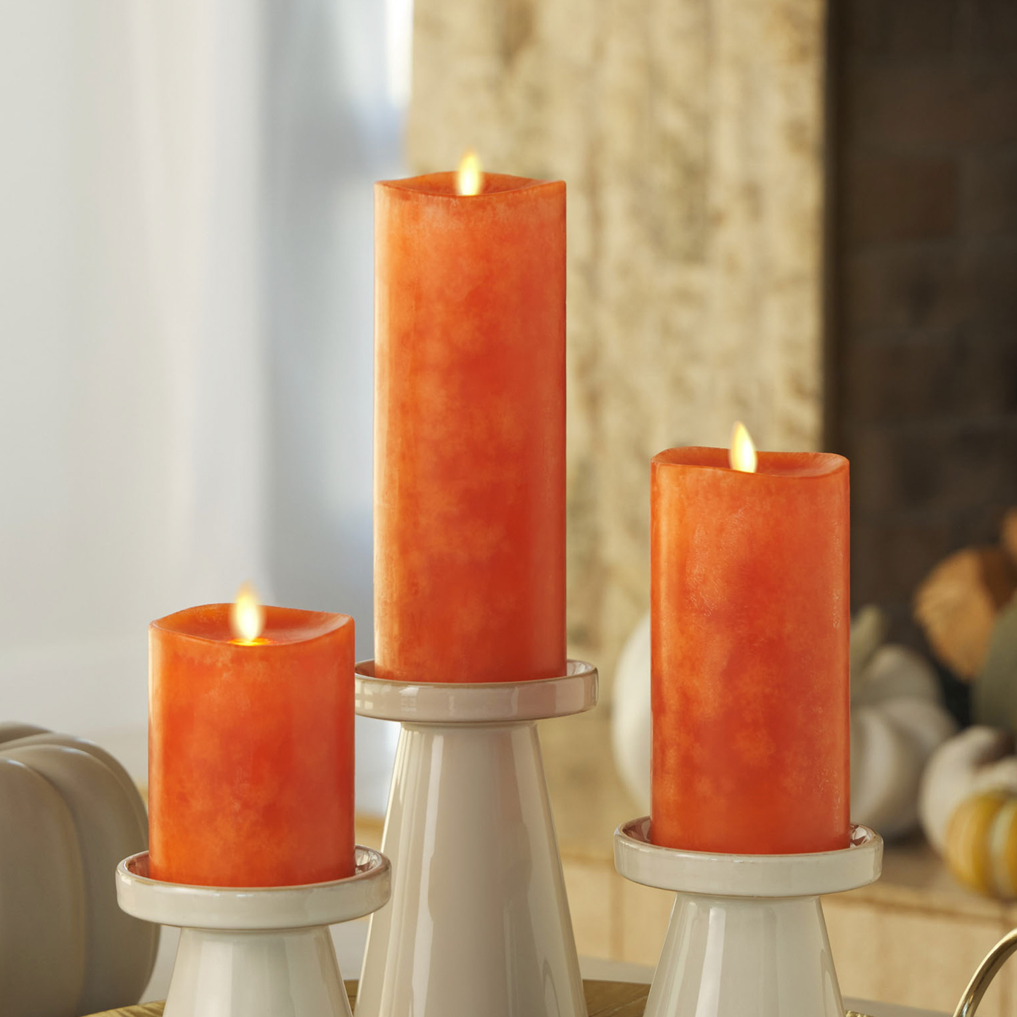 Mottled Harvest Pumpkin Flameless Candle Pillar - Melted Top