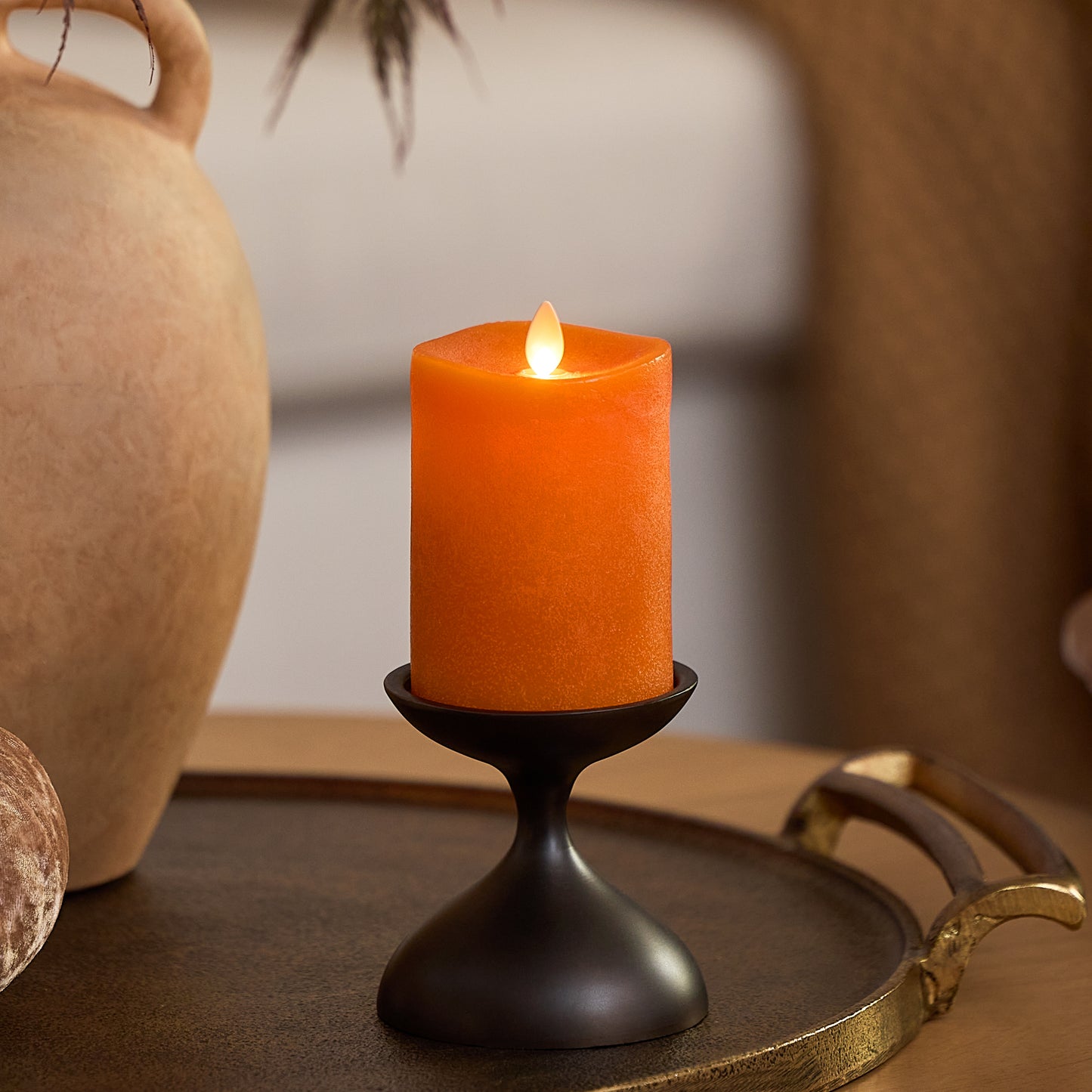 Chalky Burnt Orange Flameless Candle Pillar