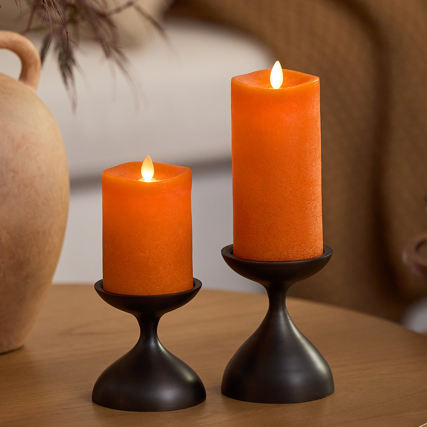 Chalky Burnt Orange Flameless Candle Pillar