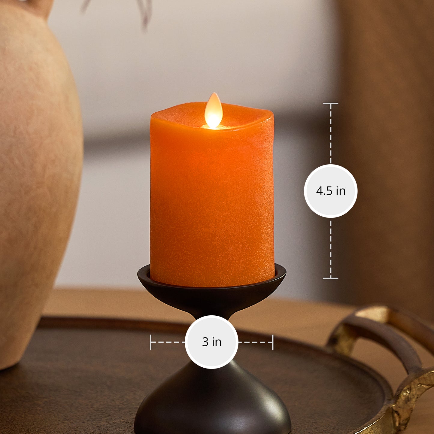 Chalky Burnt Orange Flameless Candle Pillar