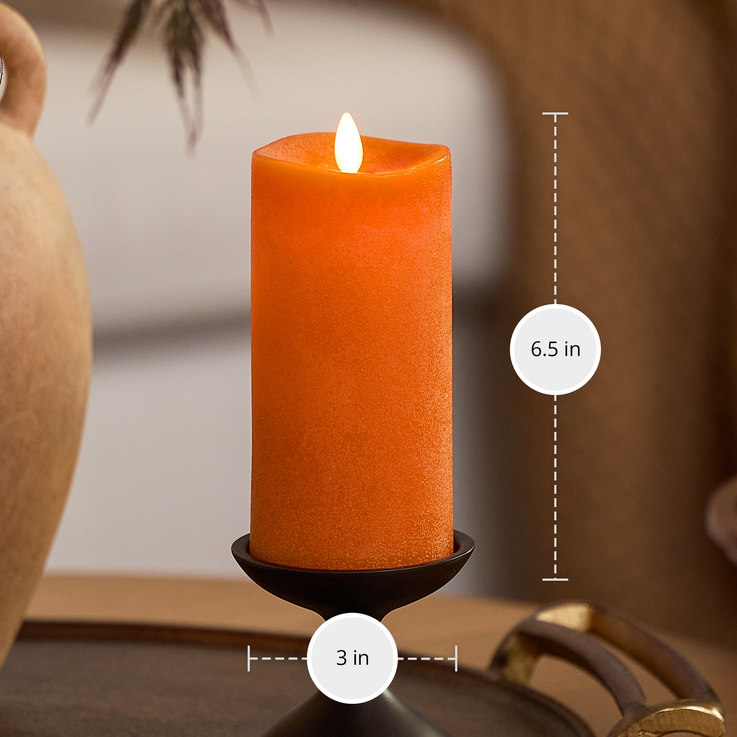 Chalky Burnt Orange Flameless Candle Pillar