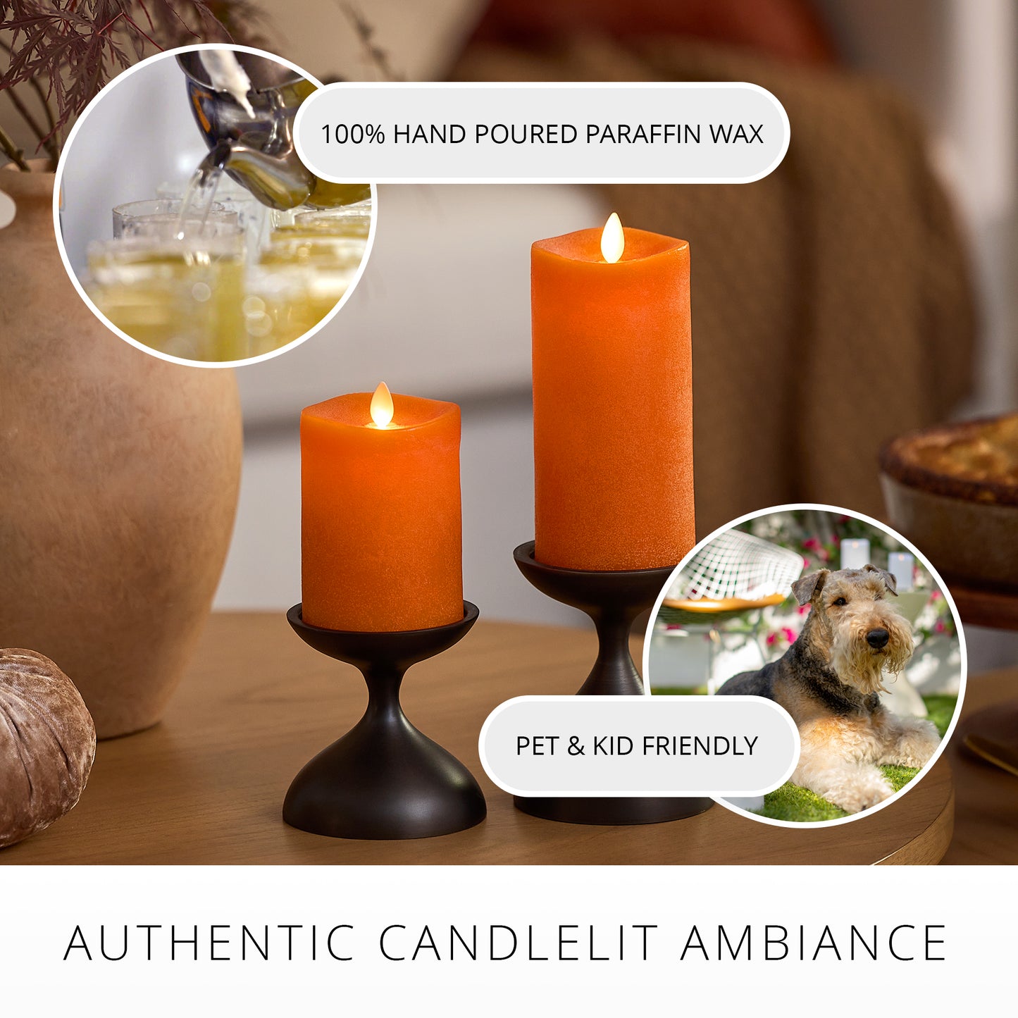 Chalky Burnt Orange Flameless Candle Pillar