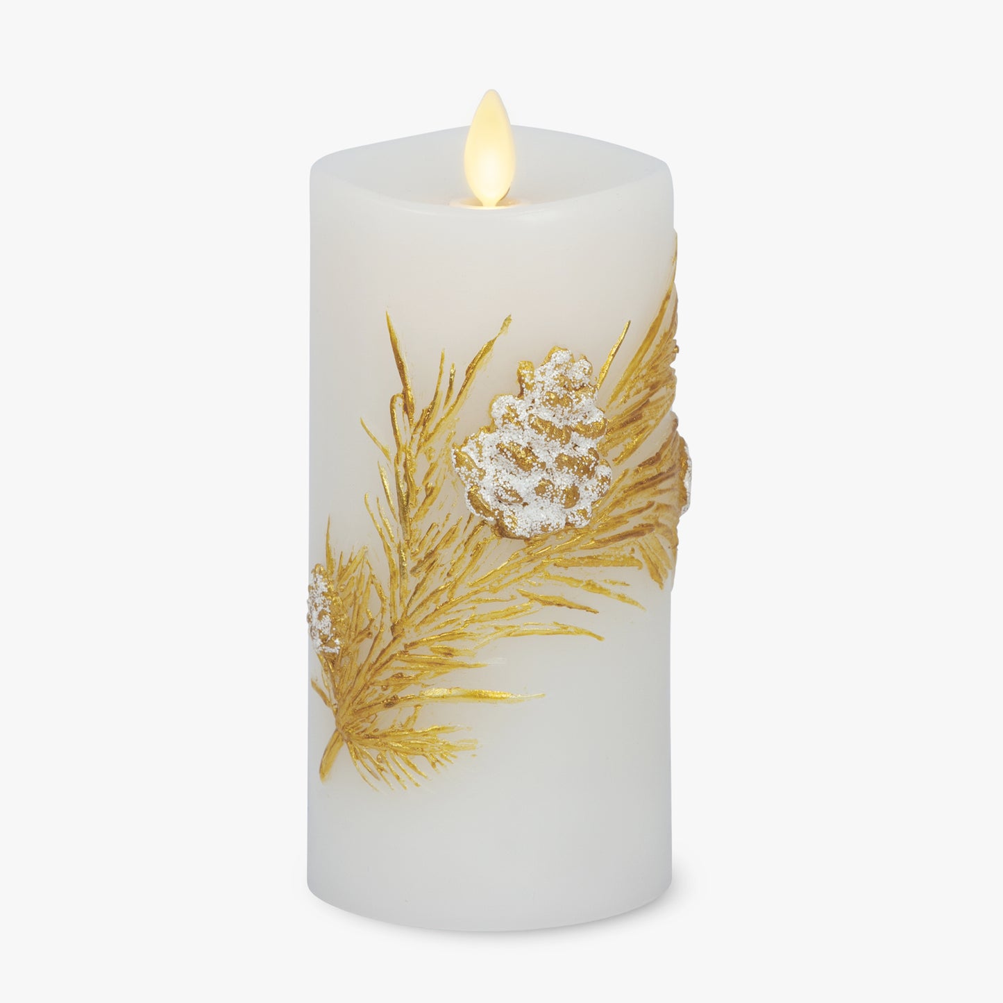 Embossed White Pinecone Flameless Candle Pillar