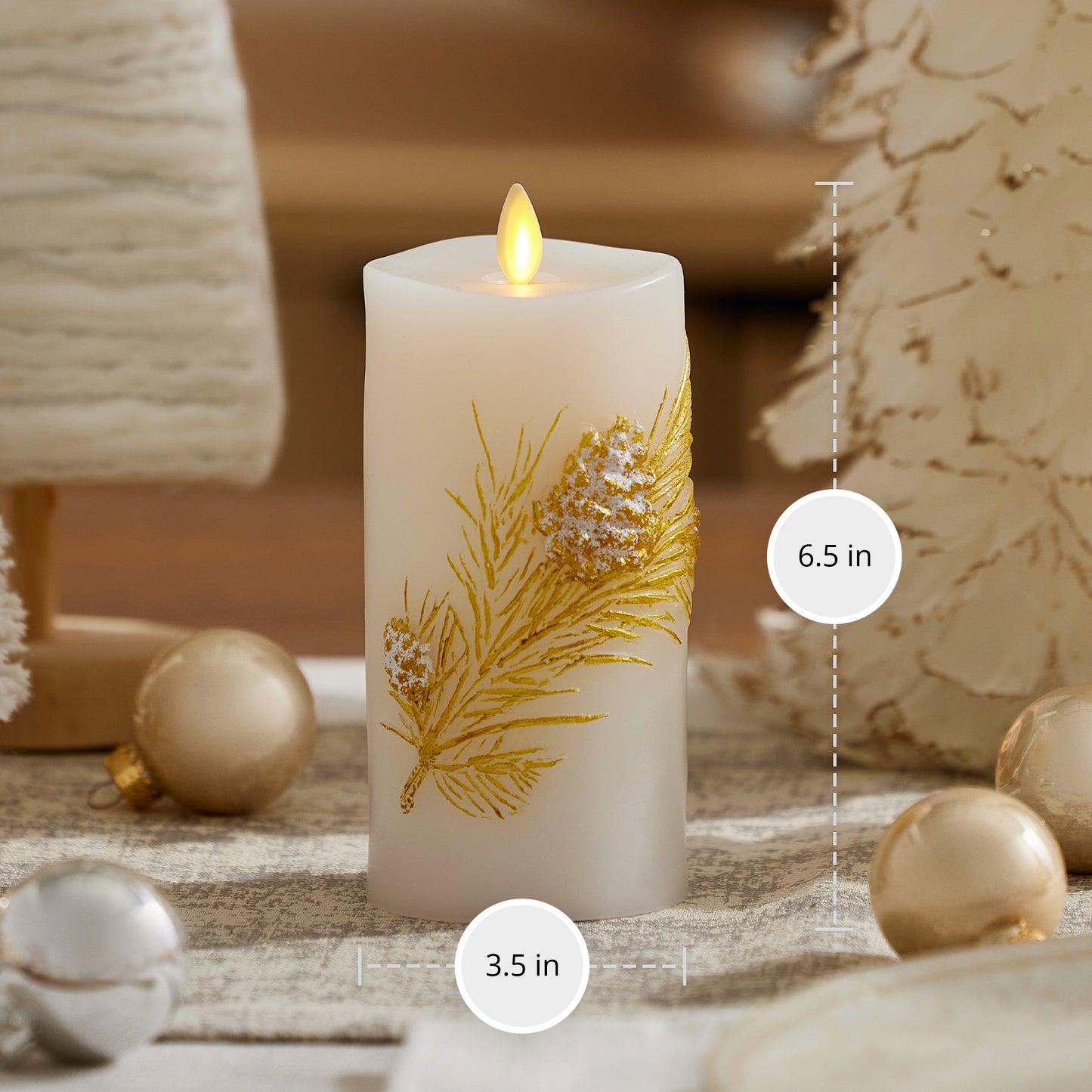 Embossed White Pinecone Flameless Candle Pillar