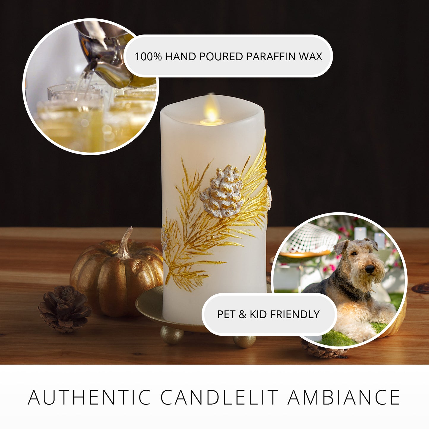 Embossed White Pinecone Flameless Candle Pillar