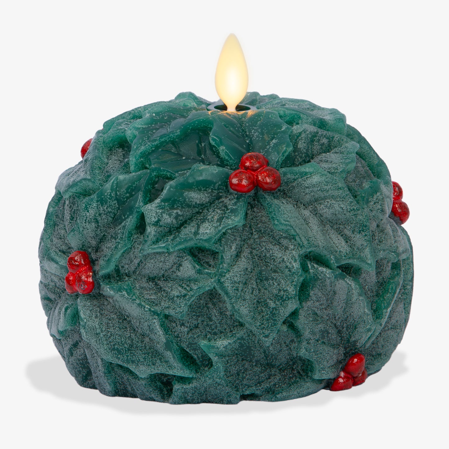 Hunter Green Flameless Candle Holly Sphere
