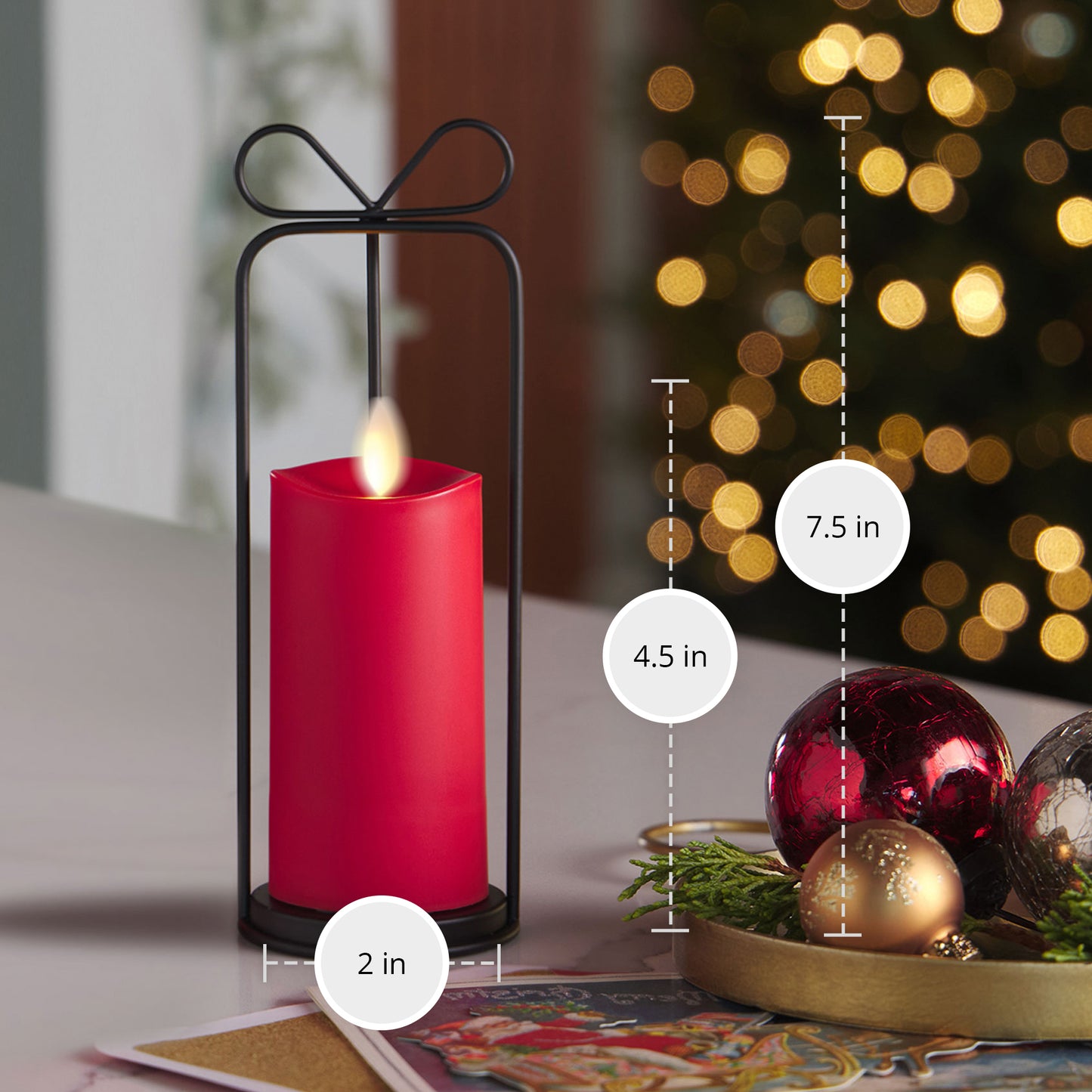 Bow Lantern and True Red Outdoor Flameless Candle