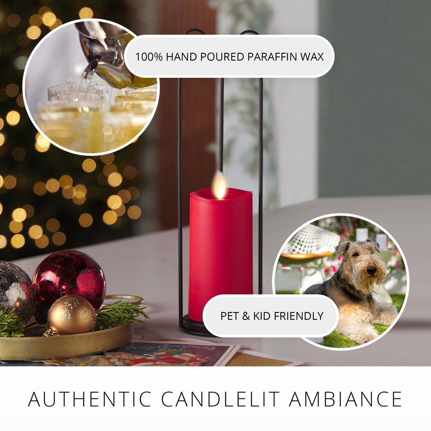 Bow Lantern and True Red Outdoor Flameless Candle