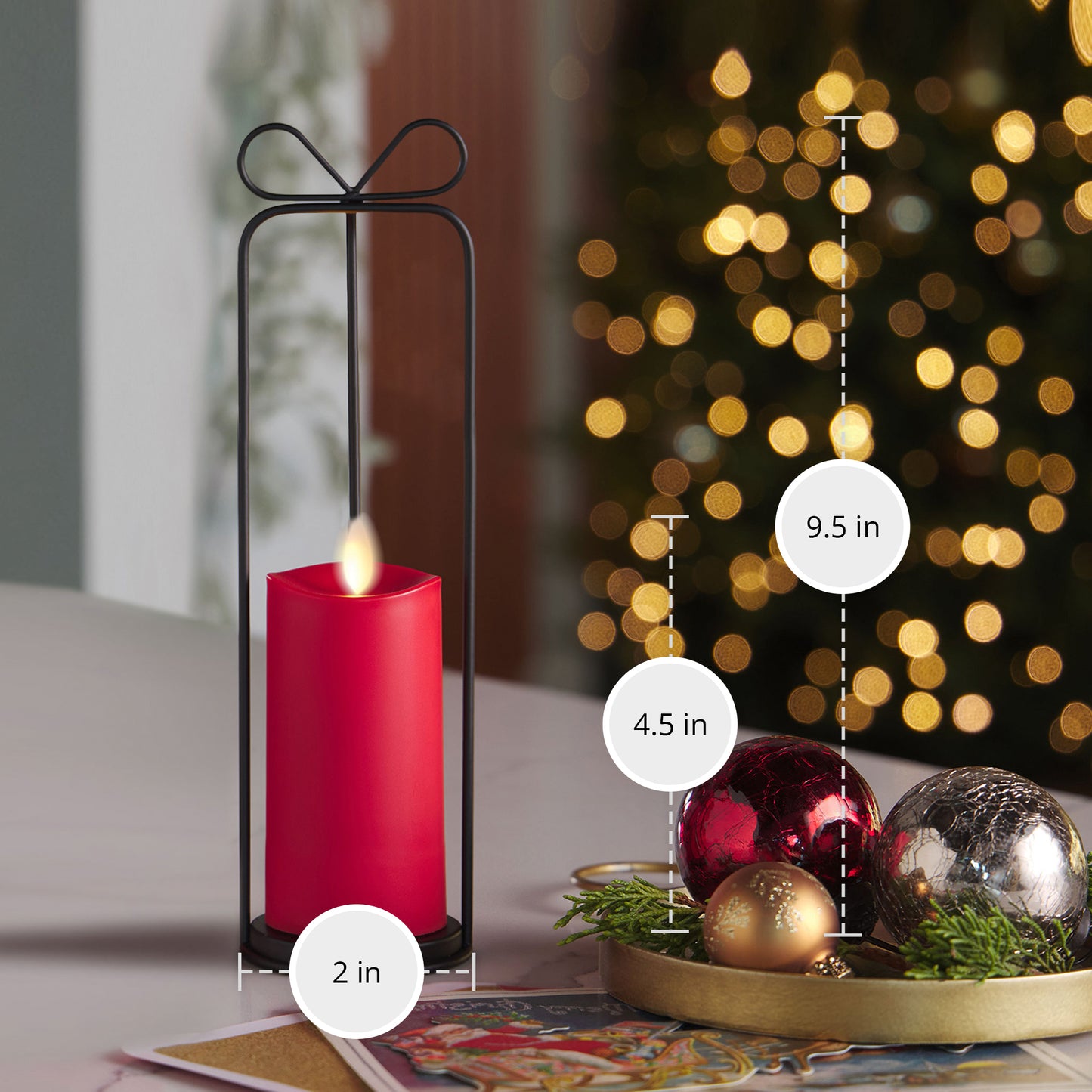 Bow Lantern and True Red Outdoor Flameless Candle