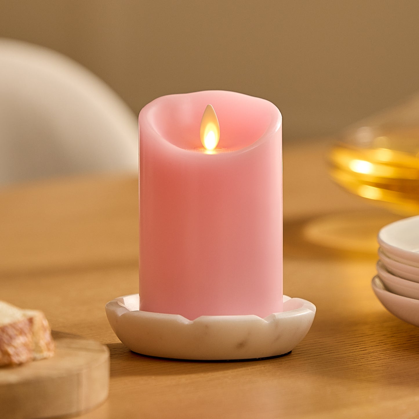 Saga Rose Flameless Candle Pillar - Scallop Top - 3" Width