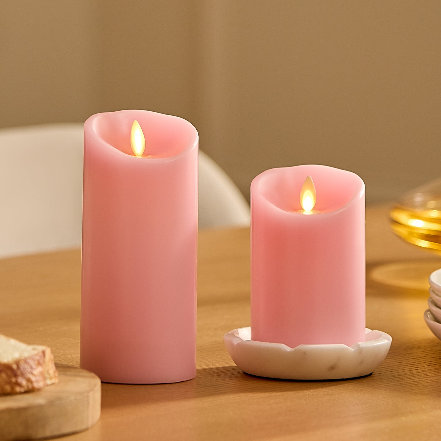 Saga Rose Flameless Candle Pillar - Scallop Top - 3" Width