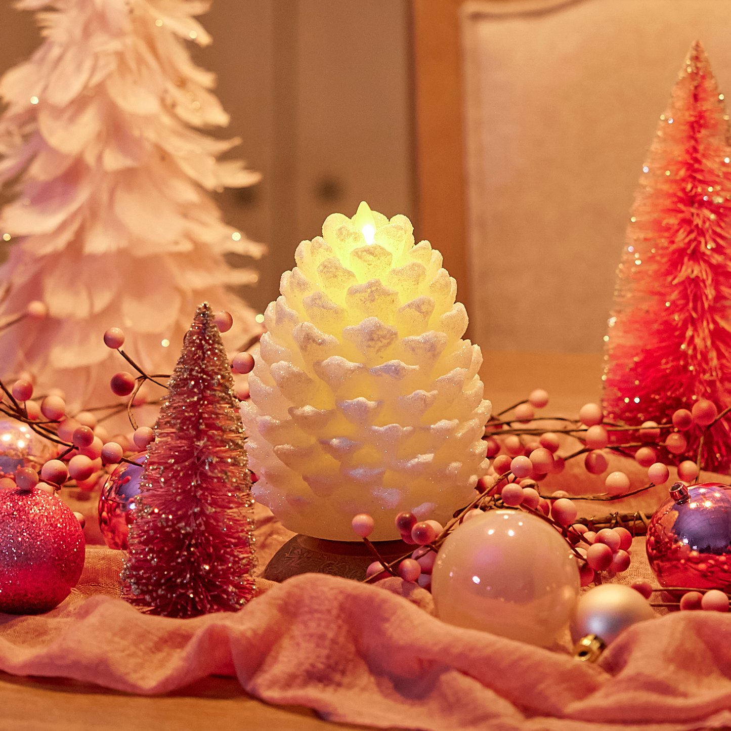 White Swan Flameless Candle Pinecone
