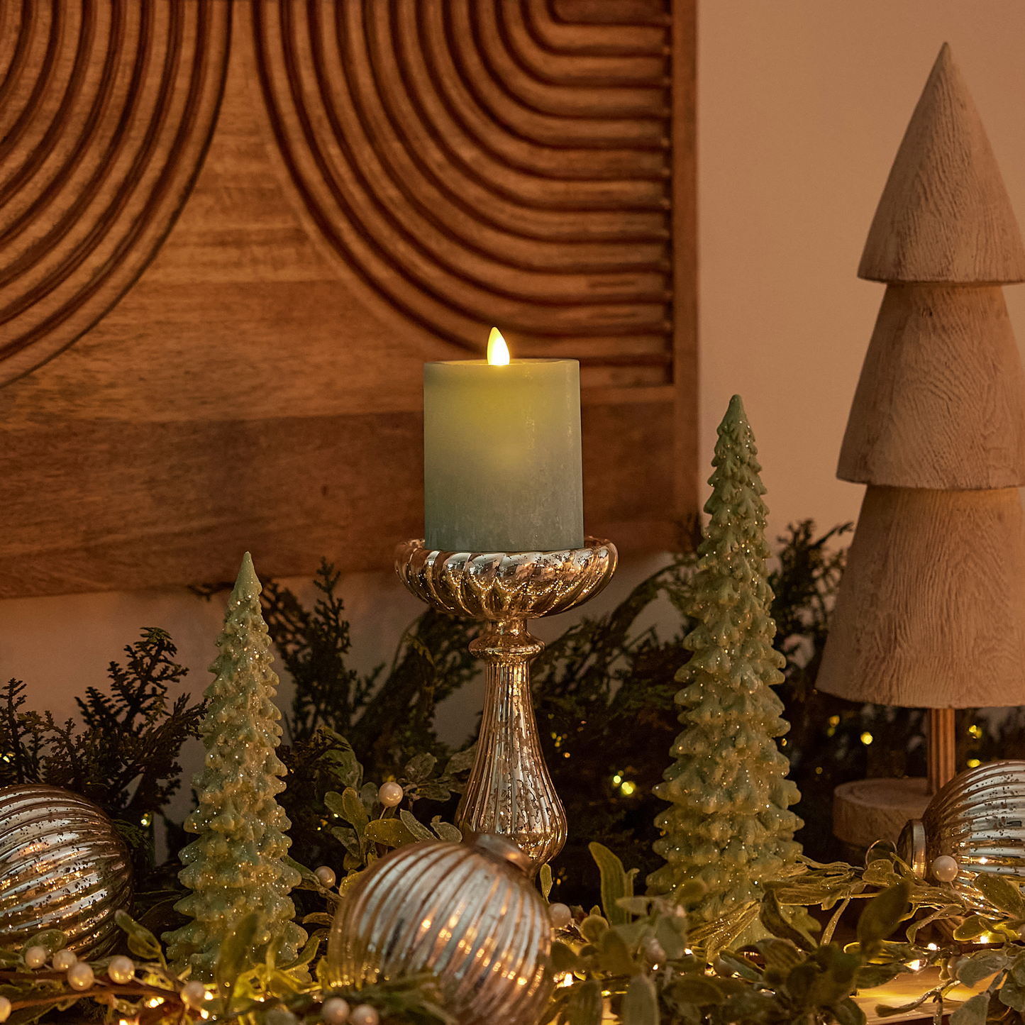 Iceberg Green Flameless Candle Pillar - Recessed Top