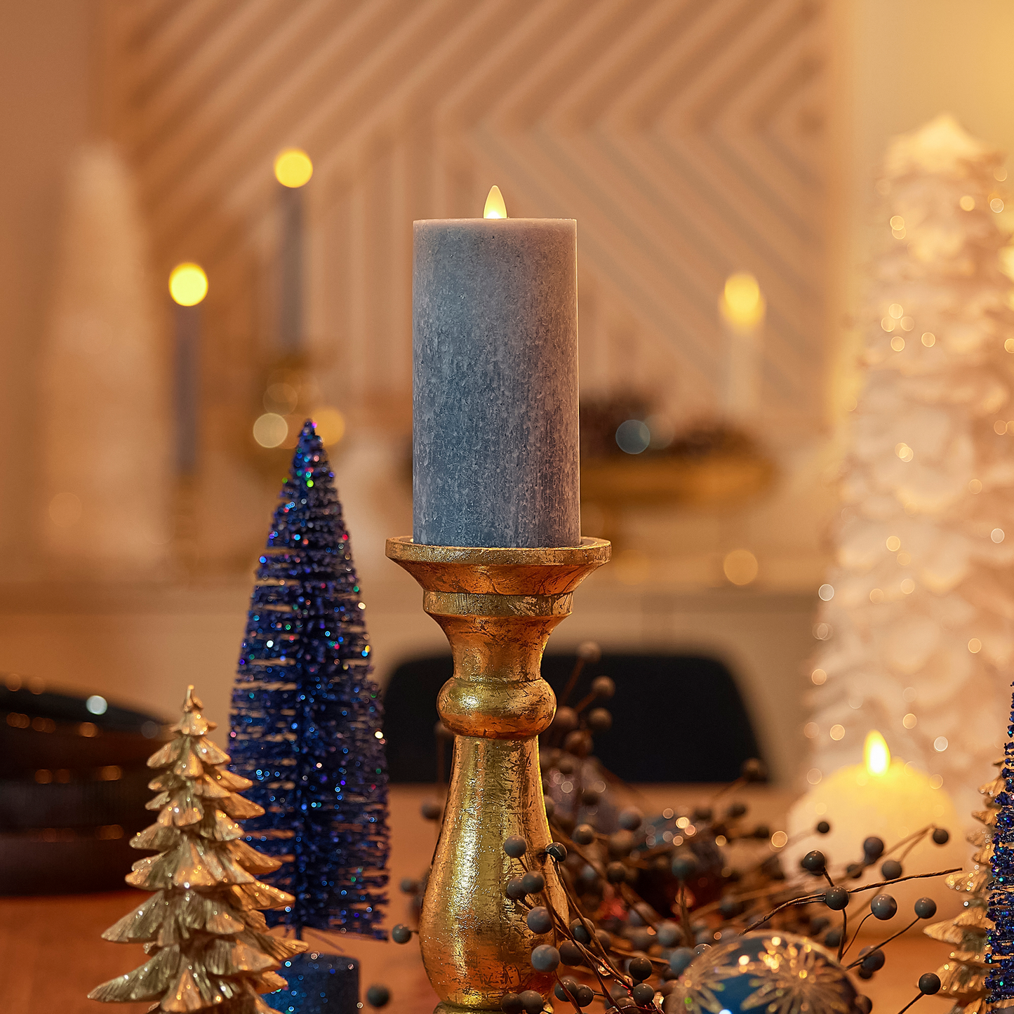 Spring Lake Flameless Candle Pillar - Recessed Top
