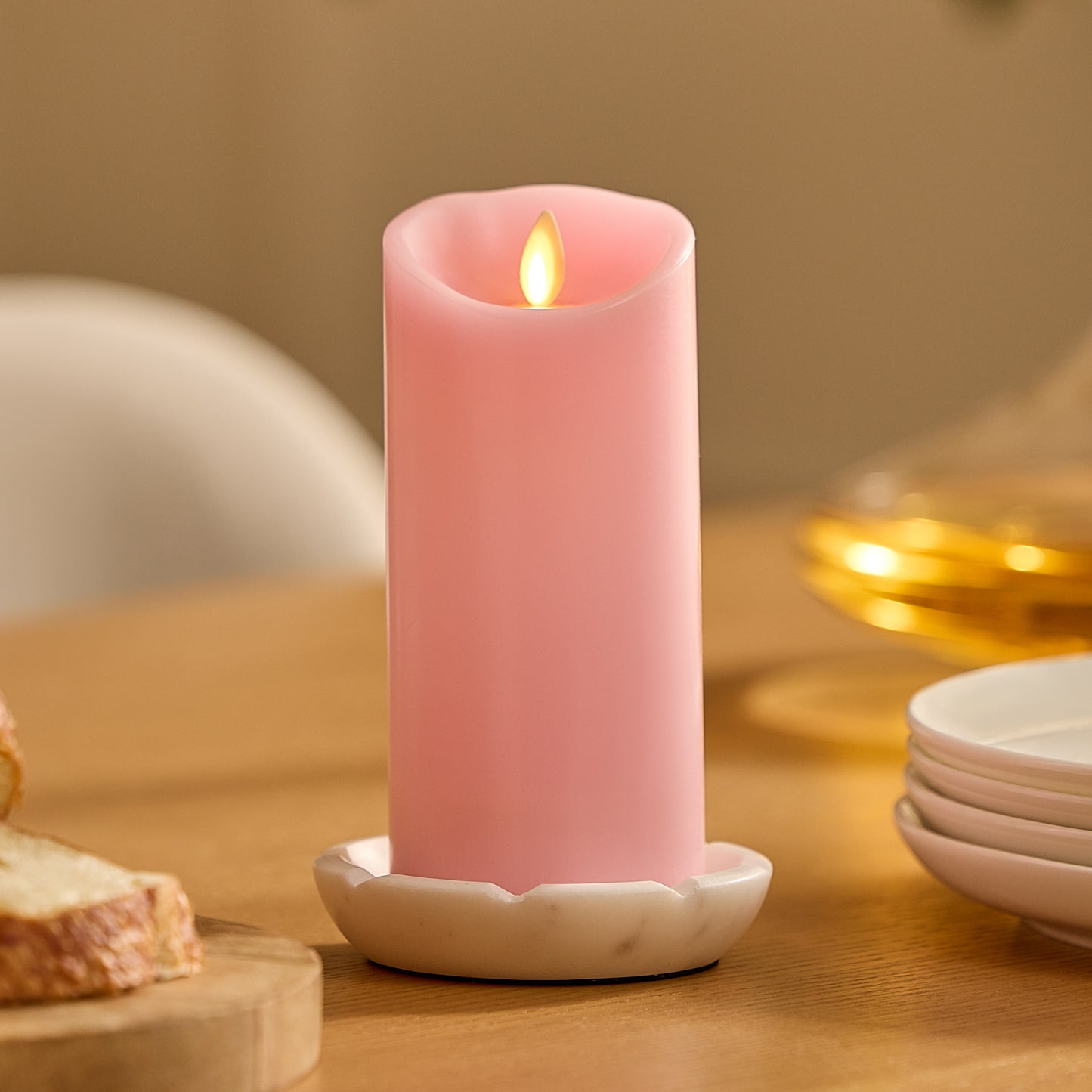 Saga Rose Flameless Candle Pillar - Scallop Top - 3" Width
