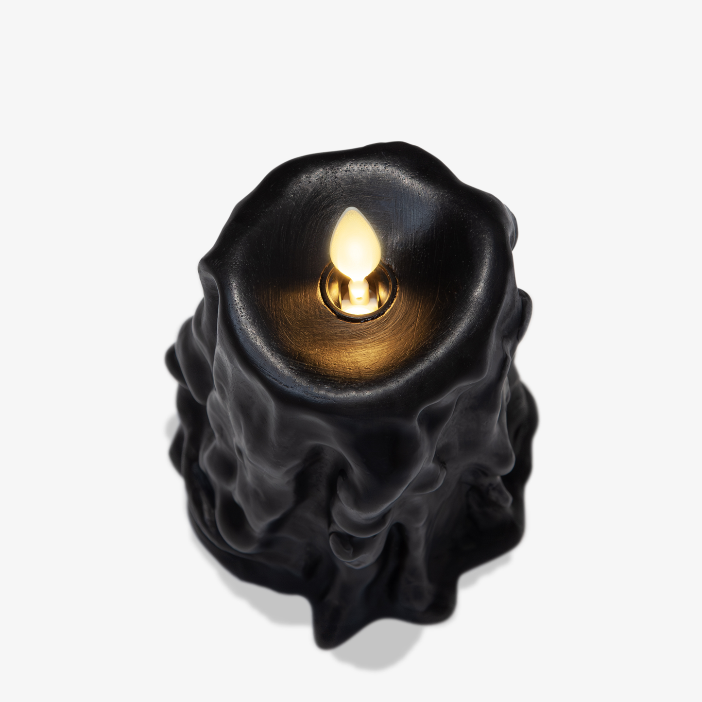 Black Heavy Wax Drip Flameless Candle Slim Pillar