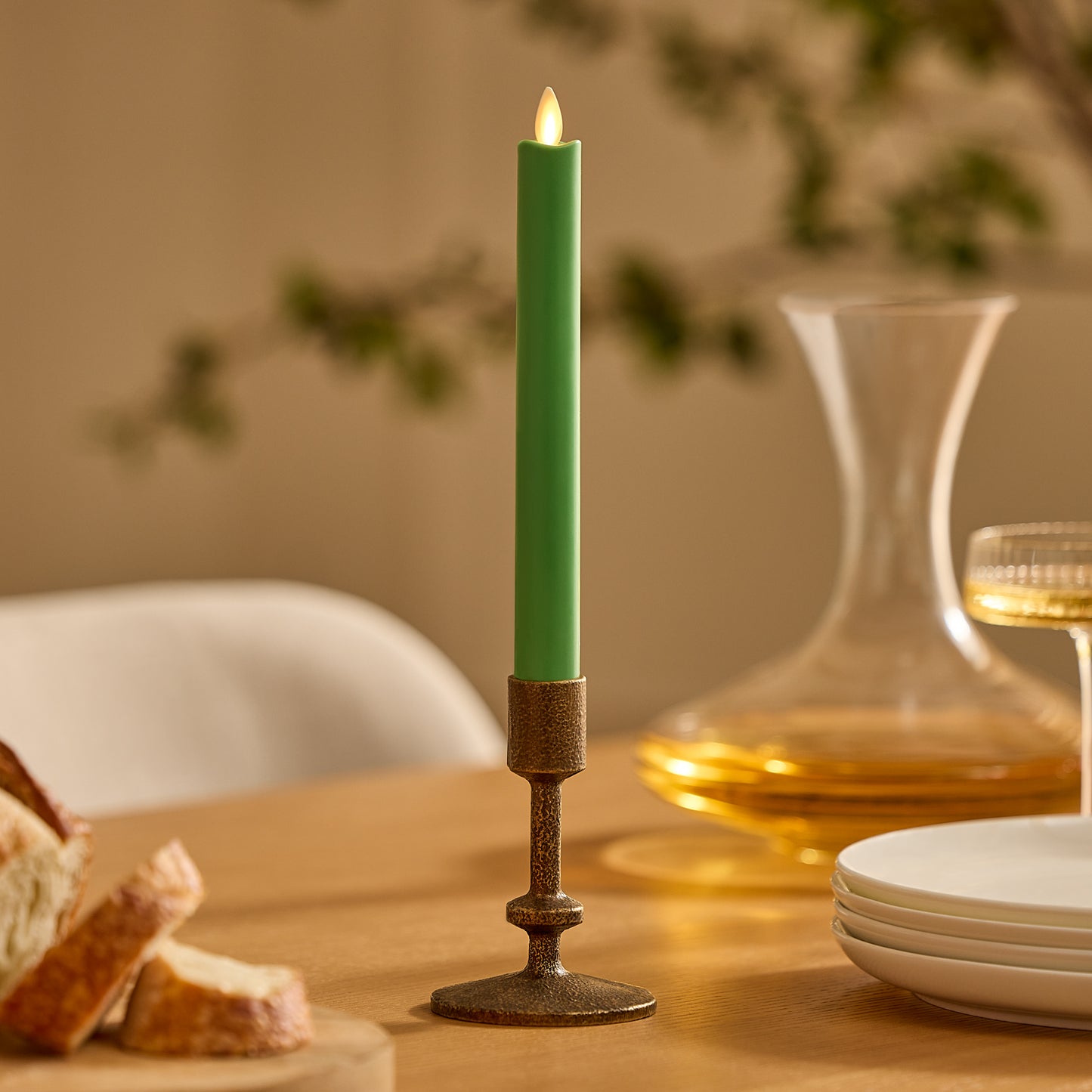Vibrant Green Flameless Candle Taper