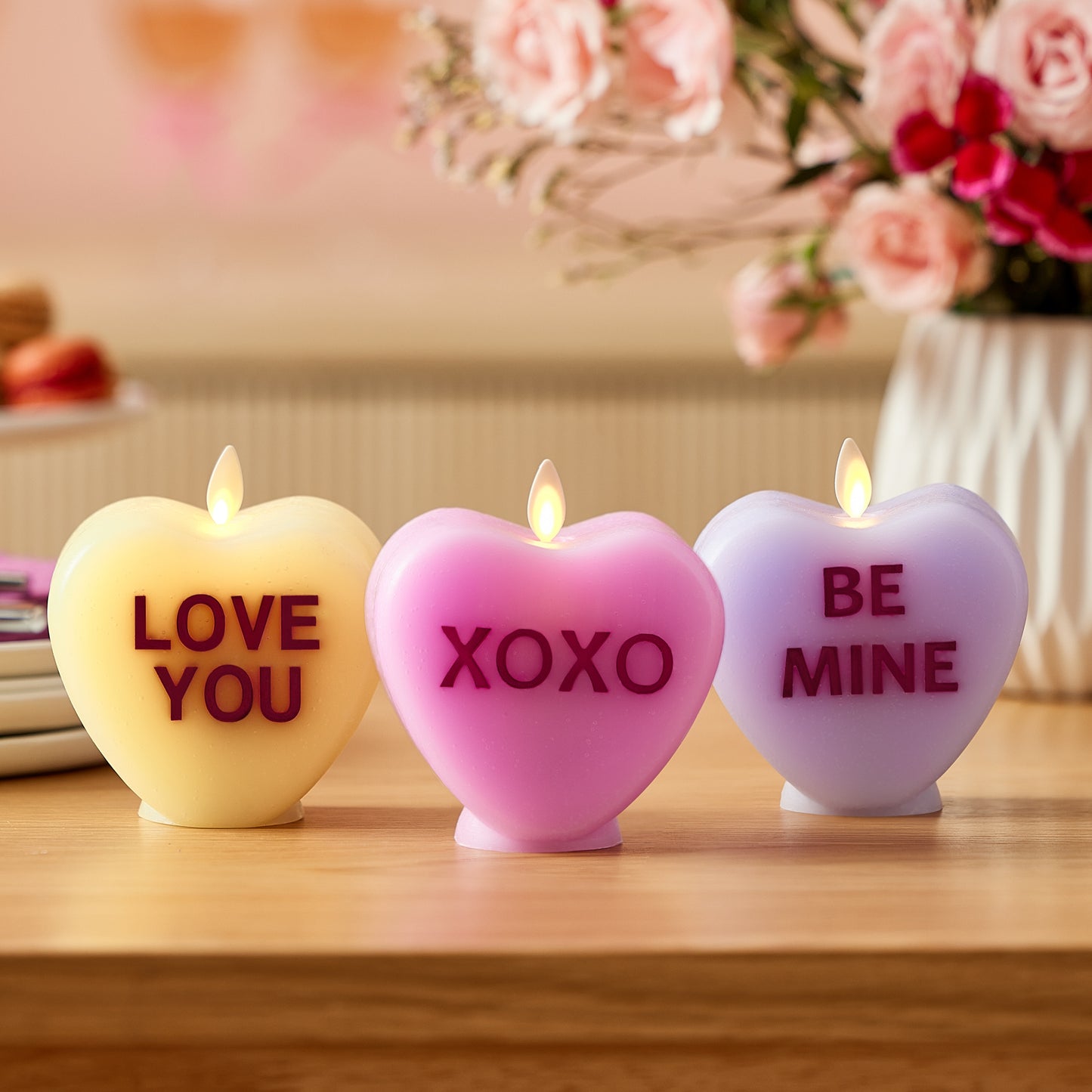 Lemon Chiffon Flameless Candle Candy Heart "LOVE YOU"