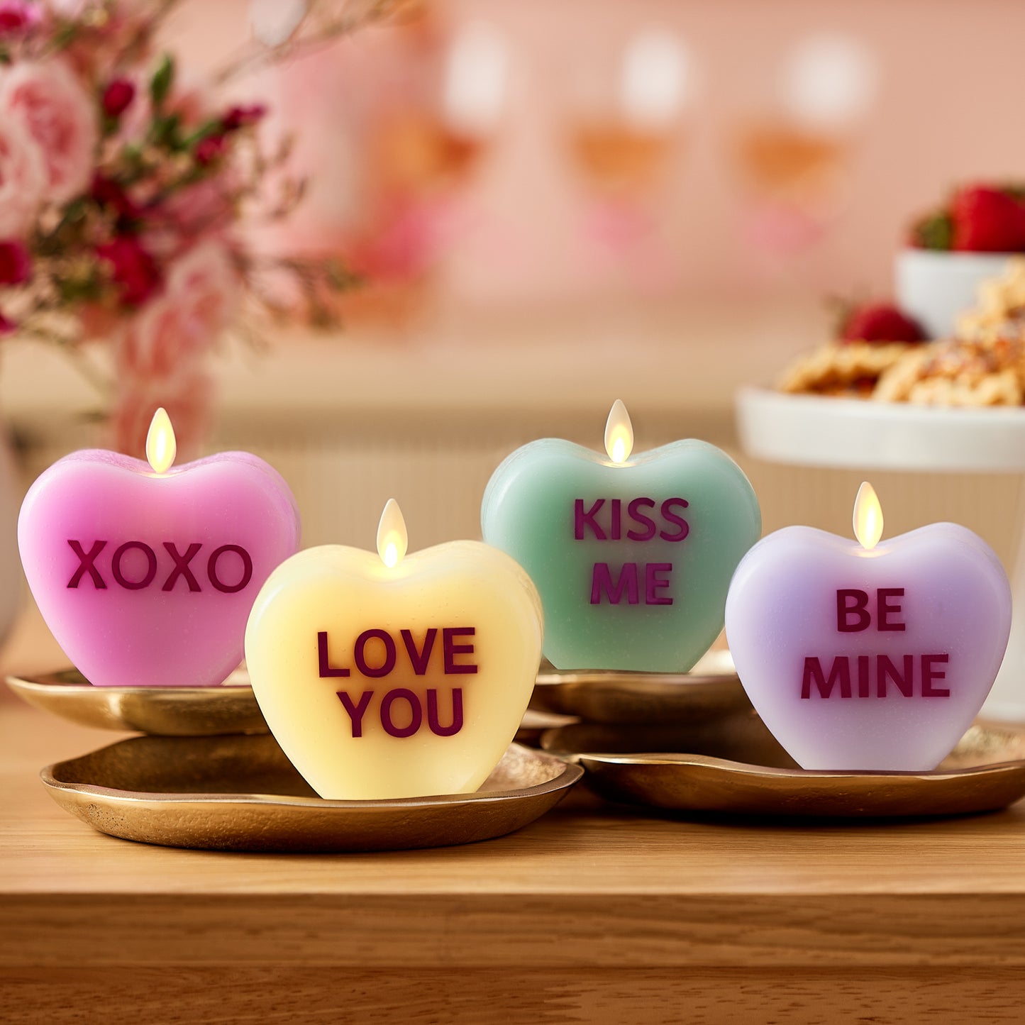 Lemon Chiffon Flameless Candle Candy Heart "LOVE YOU"