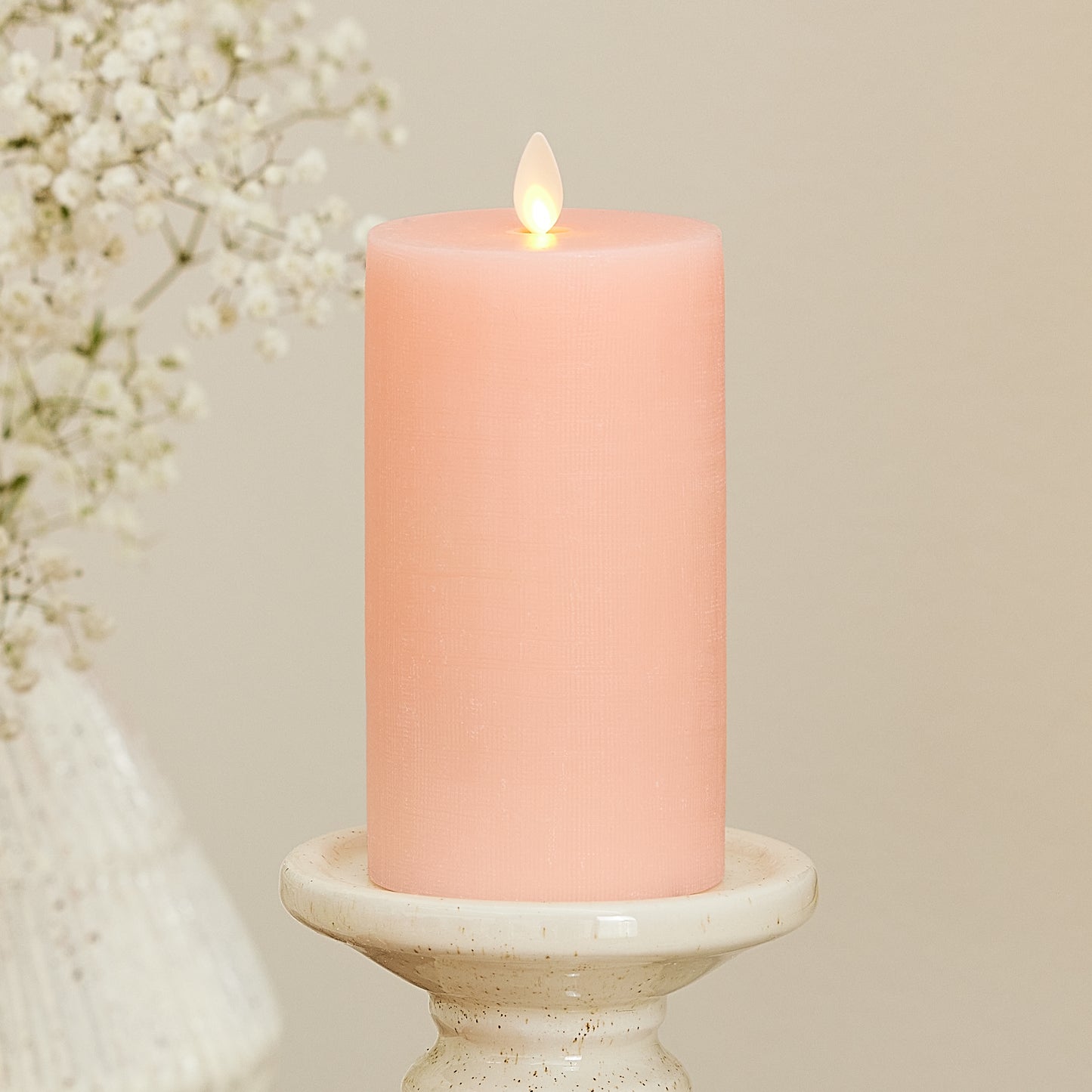 Chalky Linen Mellow Peach Flameless Candle Pillar