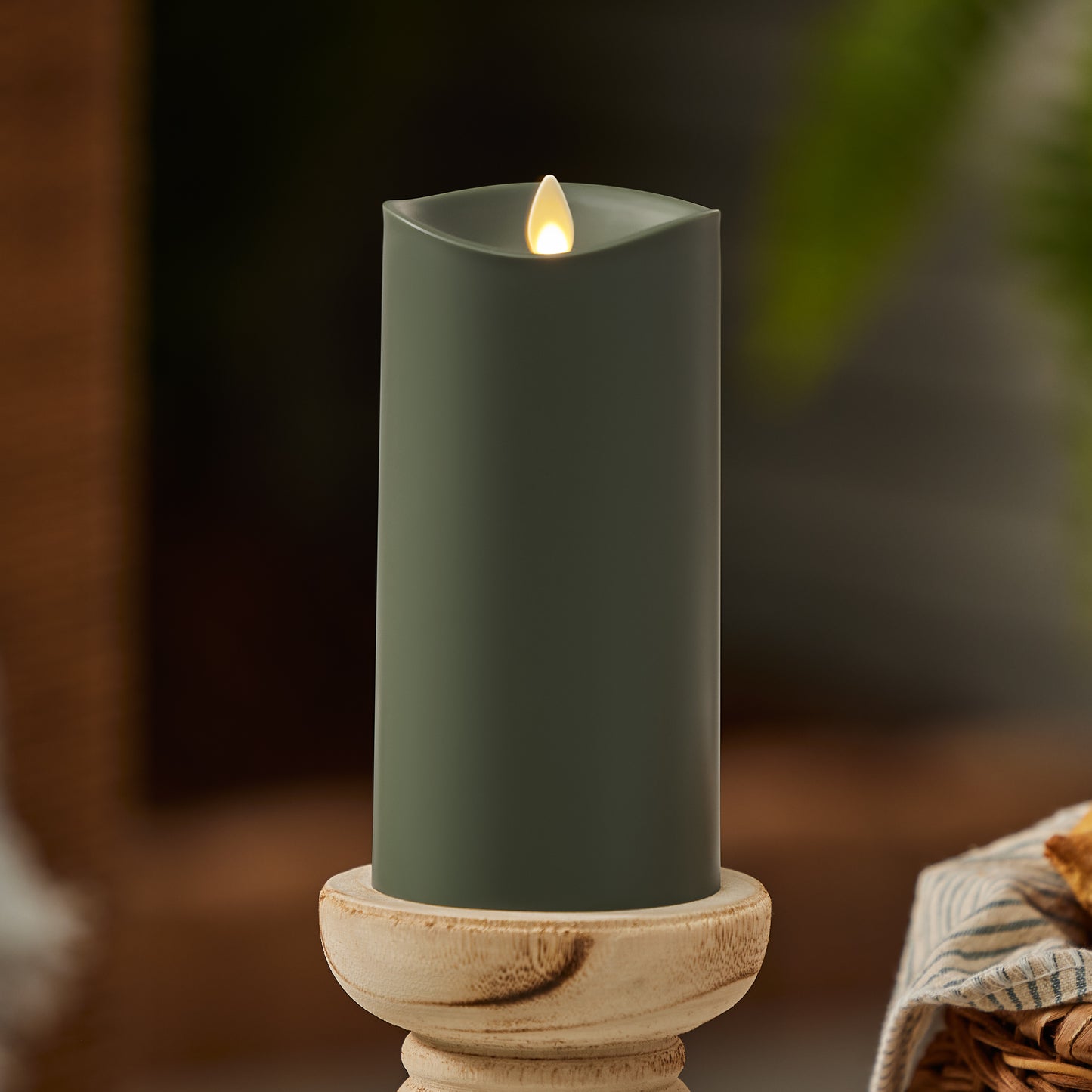Loden Green Outdoor Flameless Candle Pillar