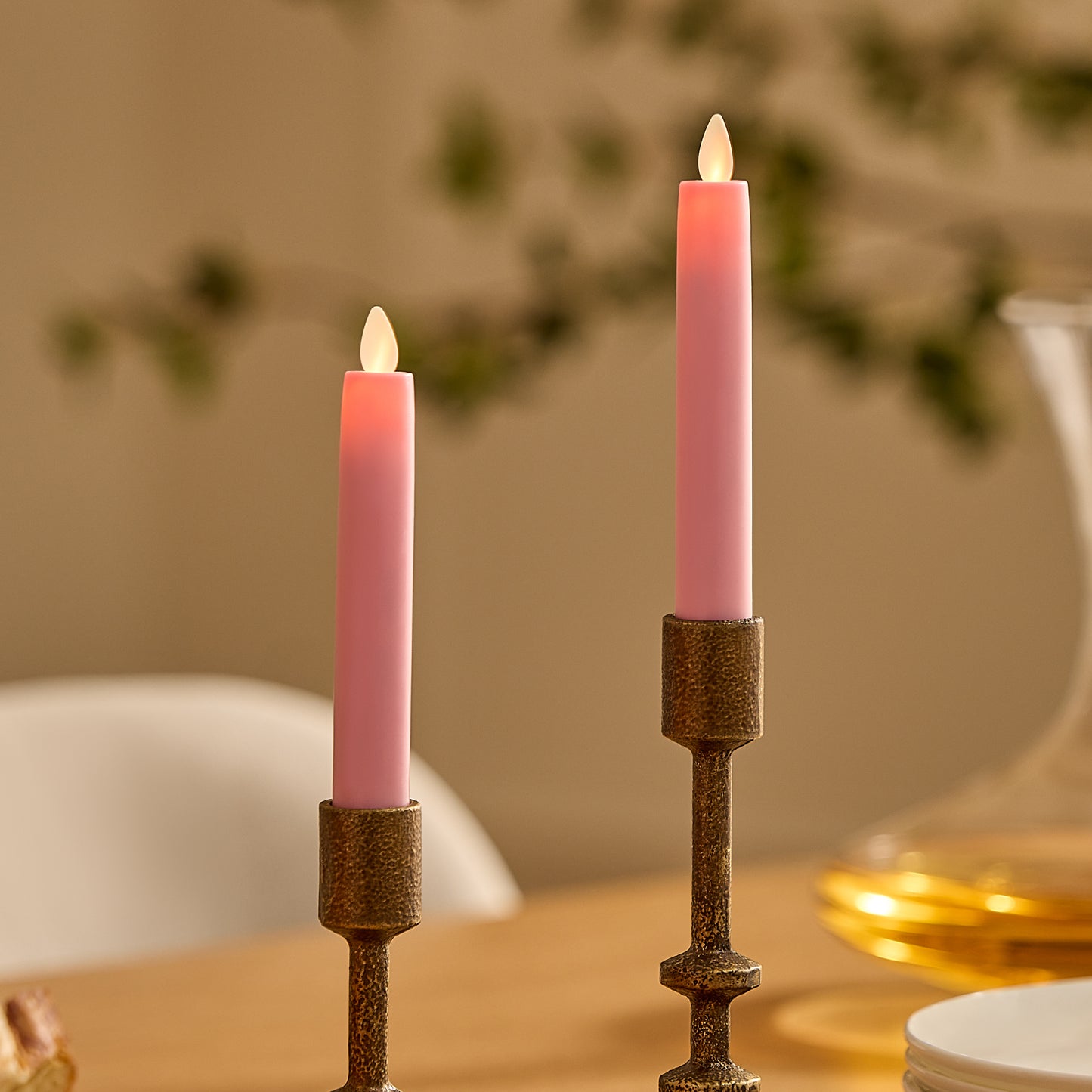 Saga Rose Flameless Candle Tapers - Flat Top - 6.75" Height - Set of 2