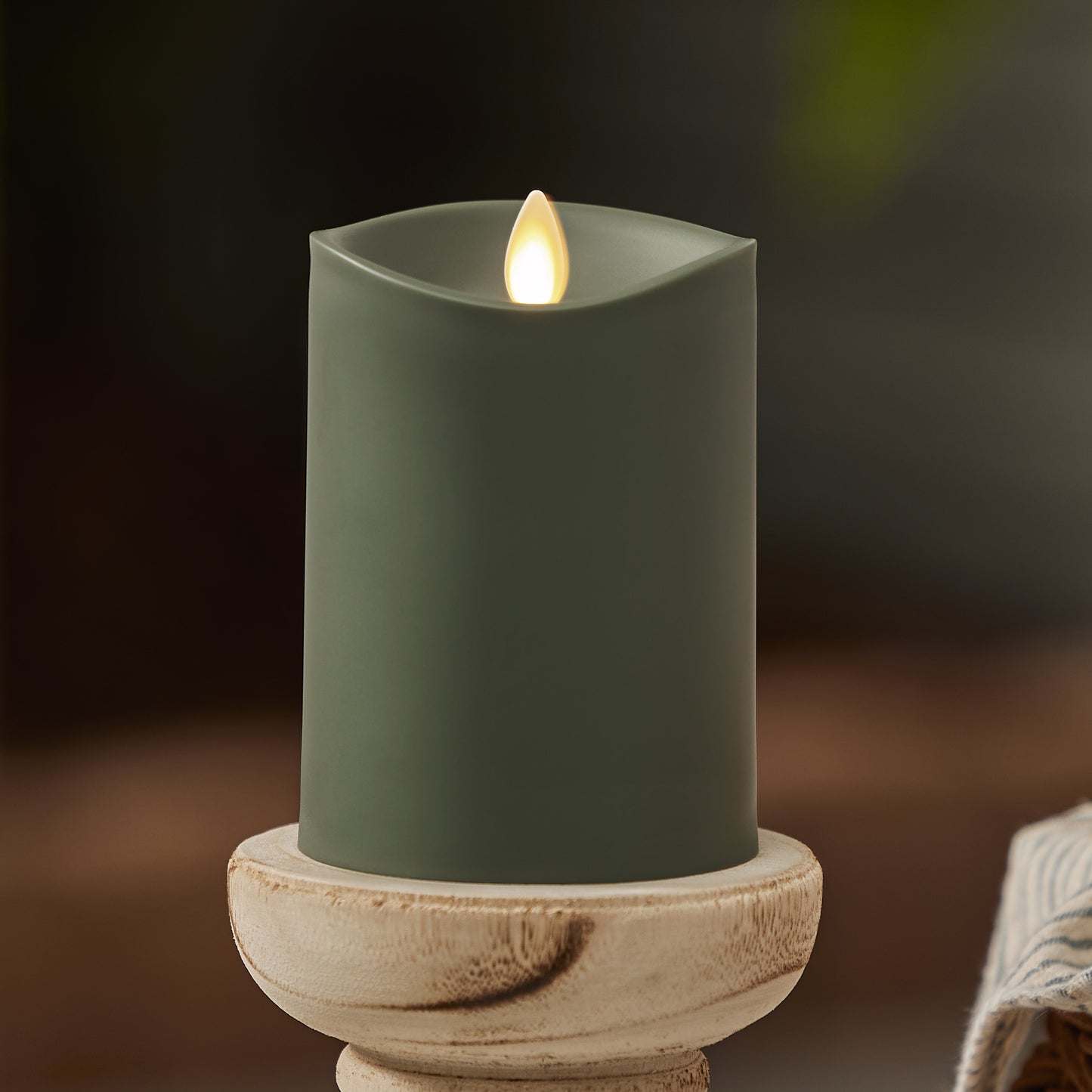 Loden Green Outdoor Flameless Candle Pillar