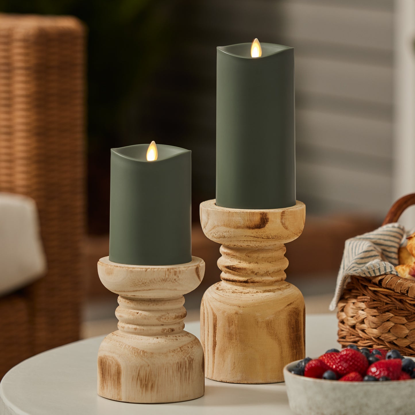 Loden Green Outdoor Flameless Candle Pillar