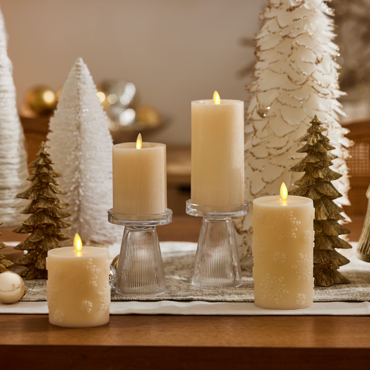 White Swan Embossed Snowflake Flameless Candle Pillar