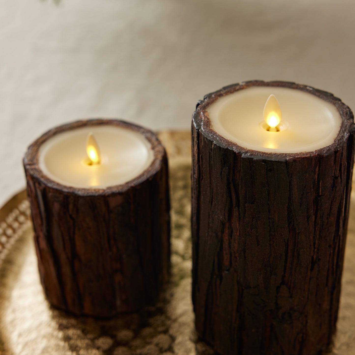 Real Bark Wood Flameless Candle Pillar