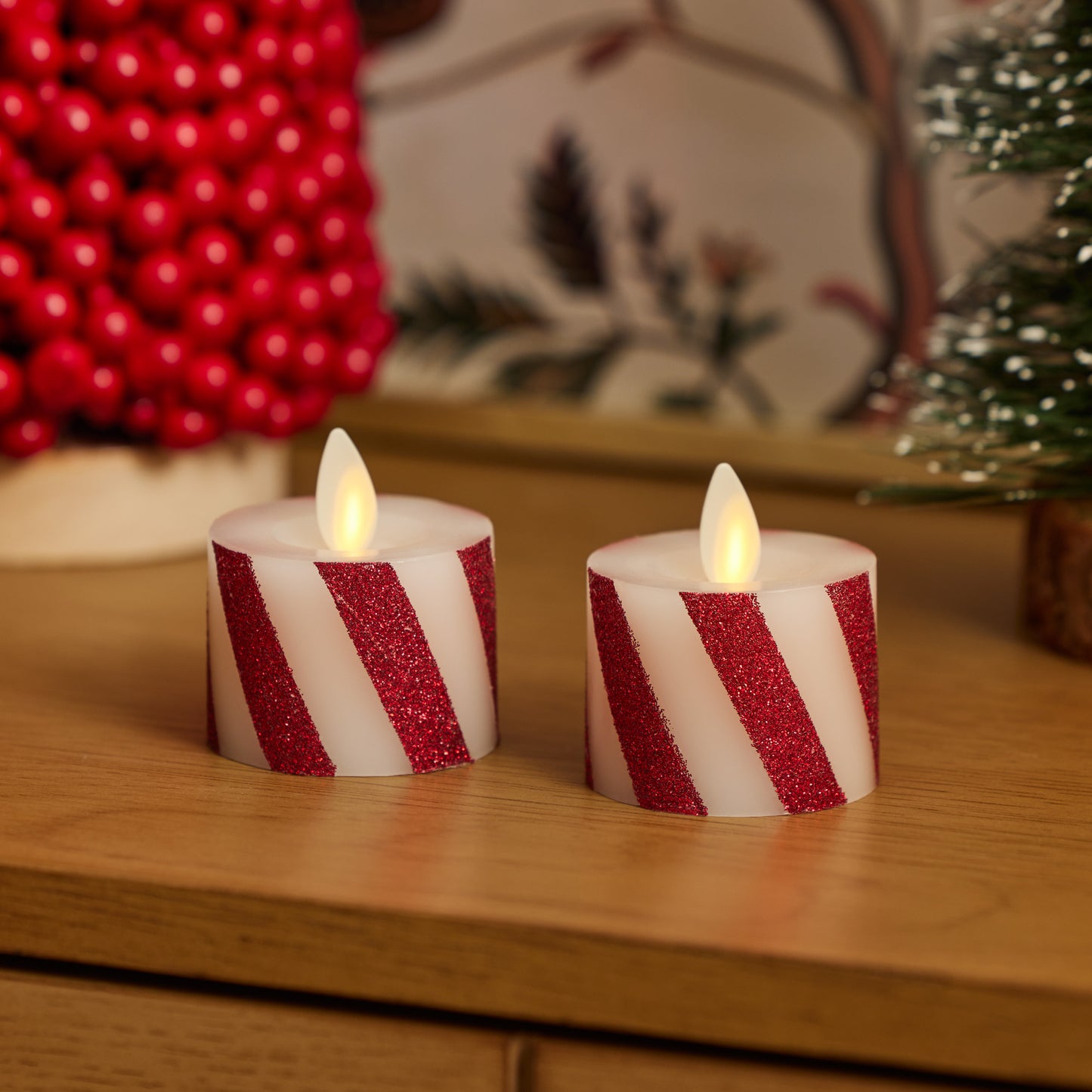 Red Candy Cane Flameless Candle Tealights