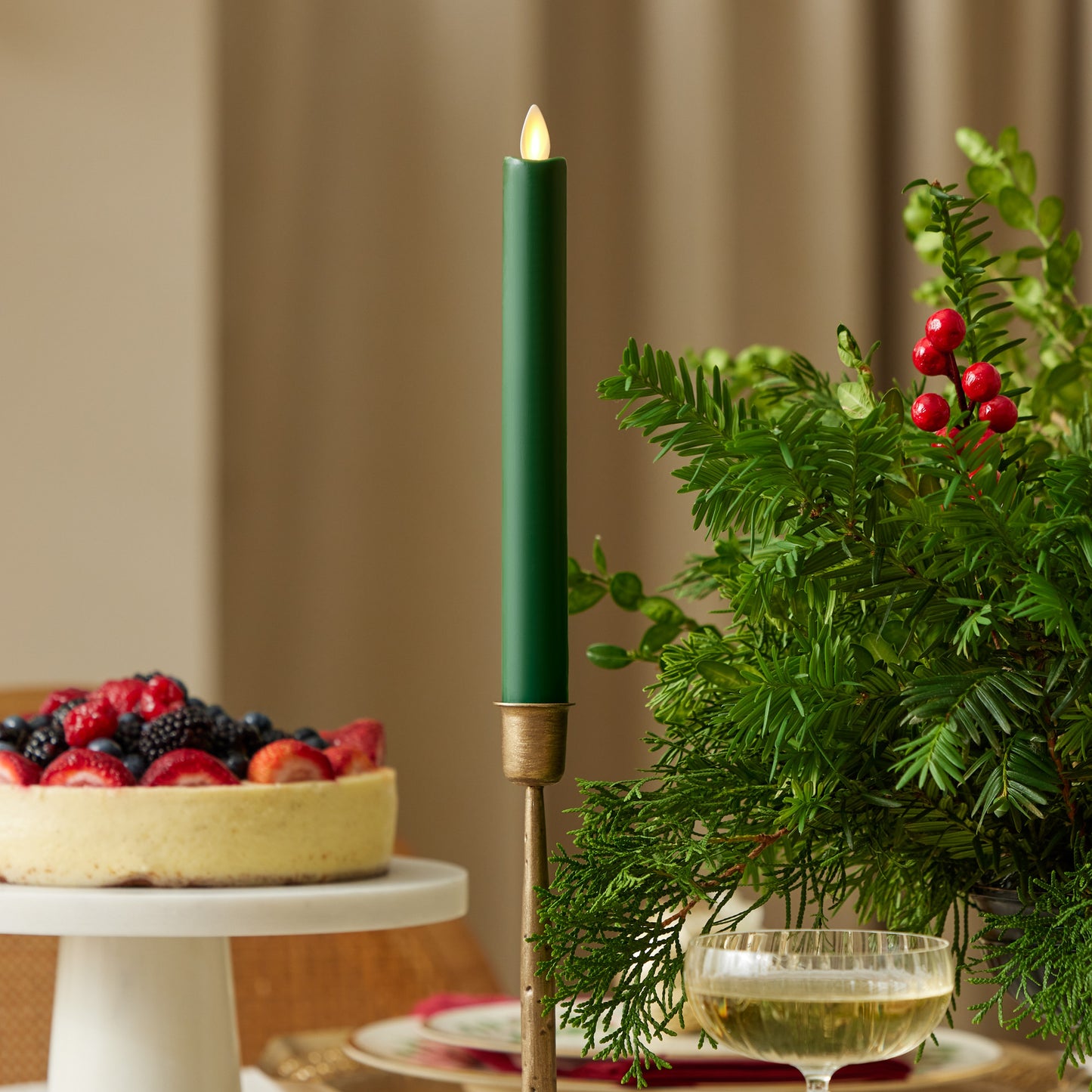 Holiday Green Flameless Candle Taper