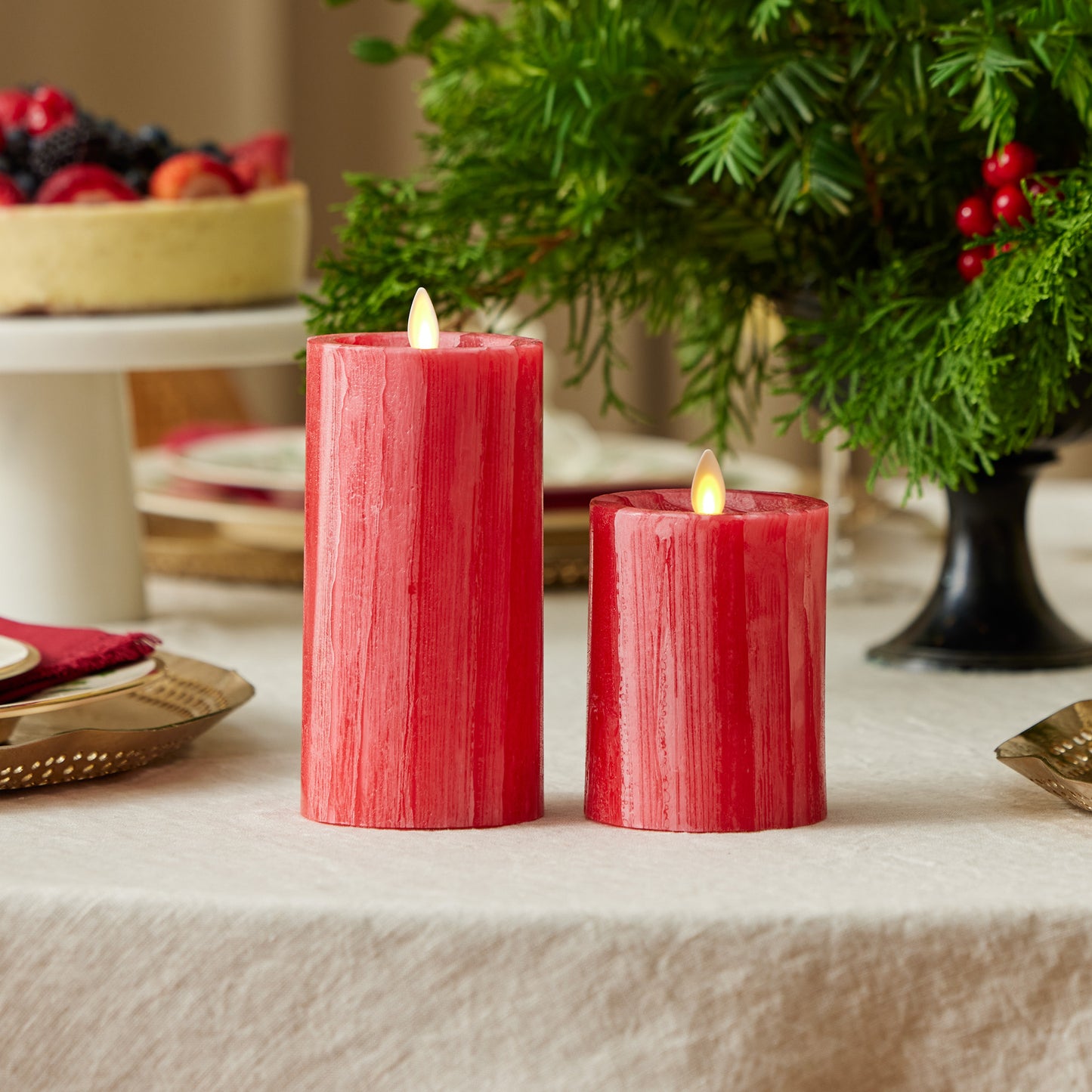 Holiday Red Selenite Flameless Candle Pillar