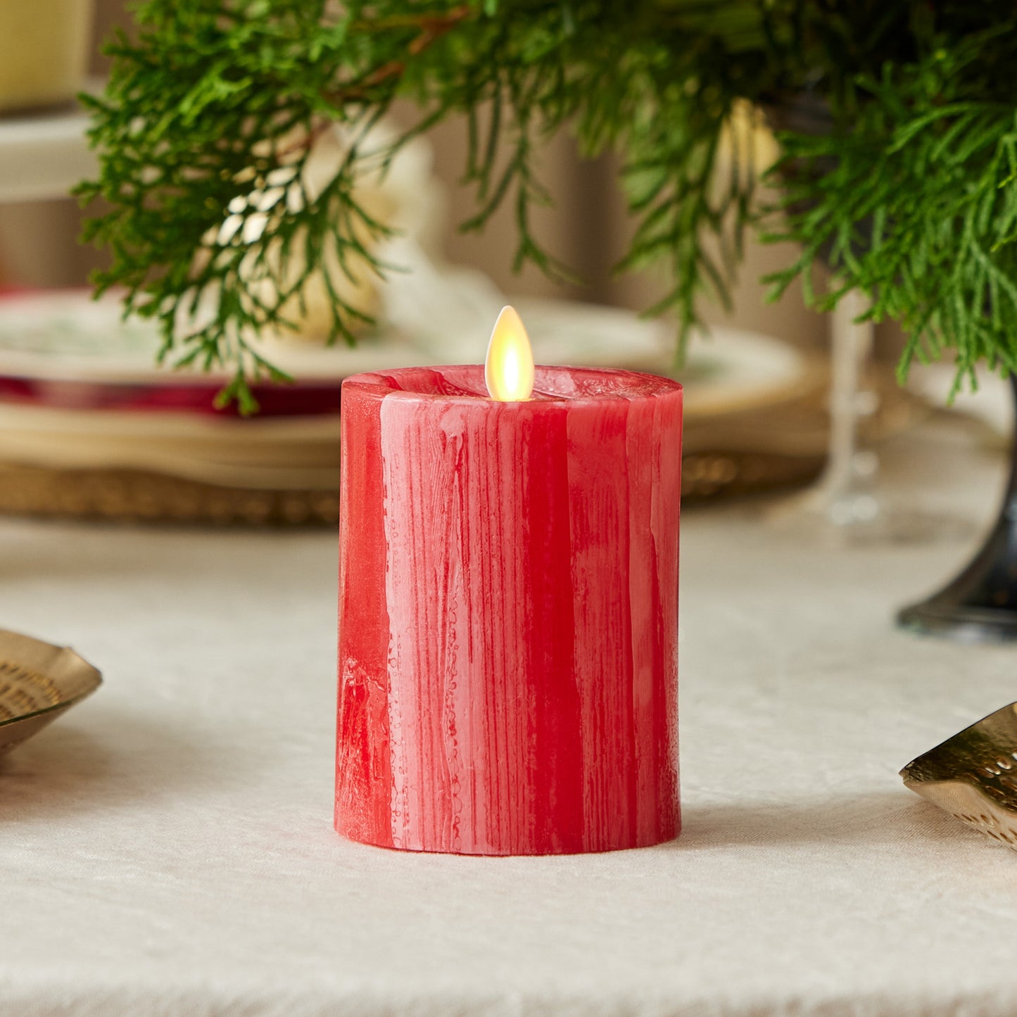 Holiday Red Selenite Flameless Candle Pillar